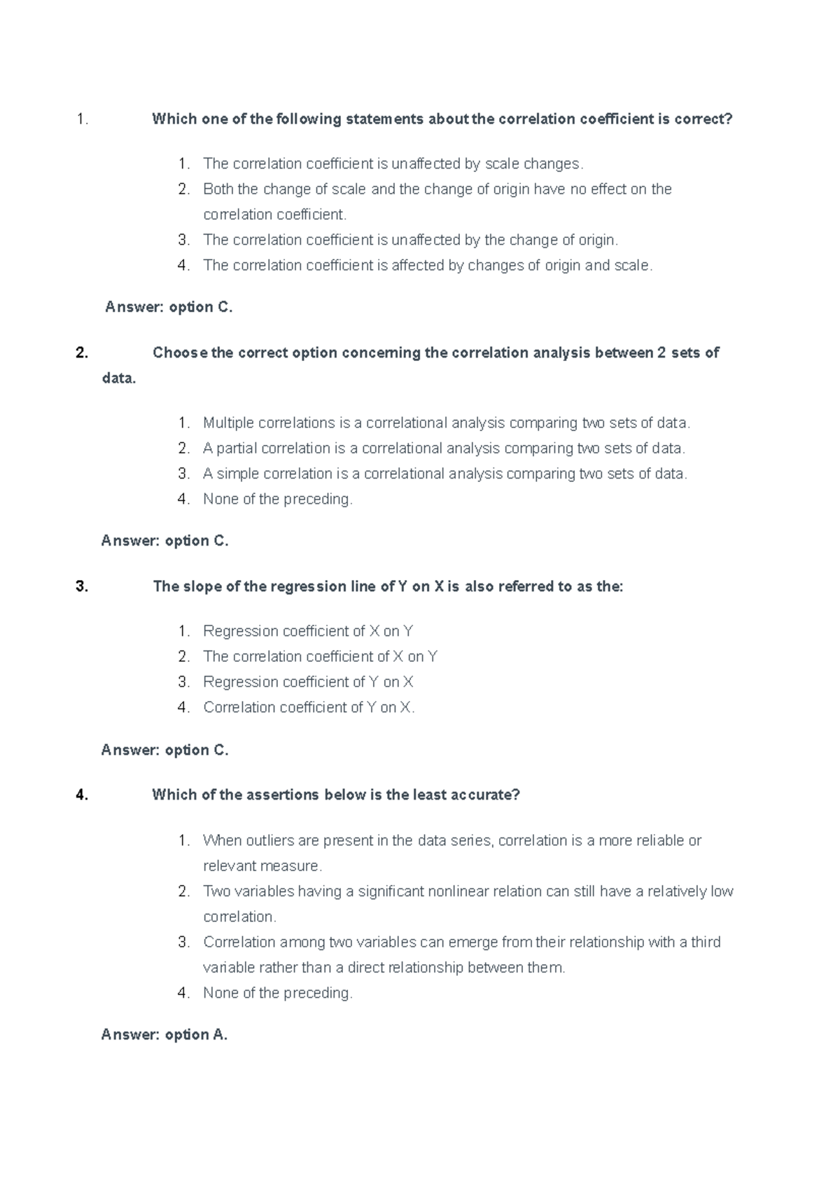 Correlation And Regression Mcq 2 - Which One Of The Following ...