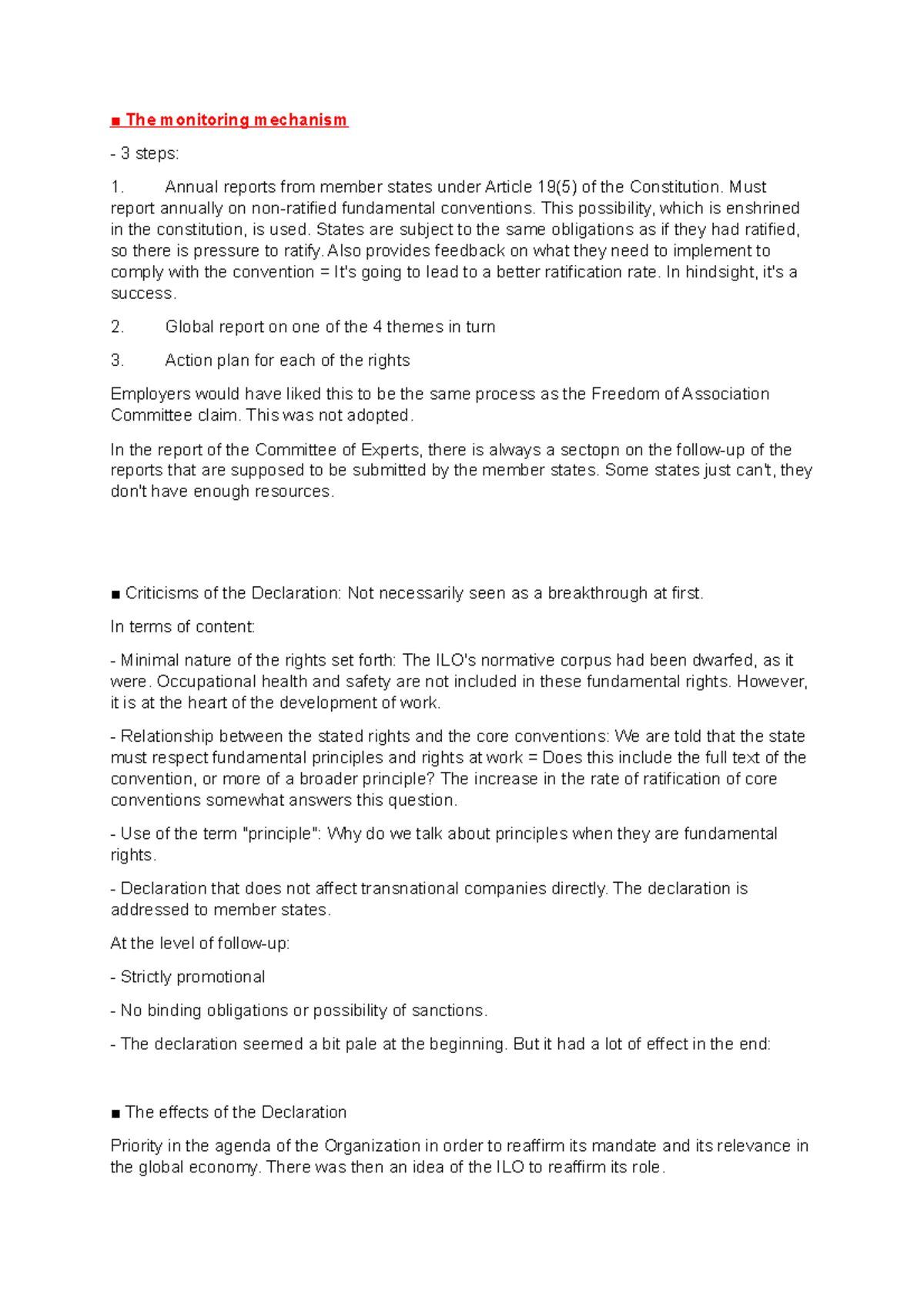 The monitoring mechanism 9 Must report annually on nonratified