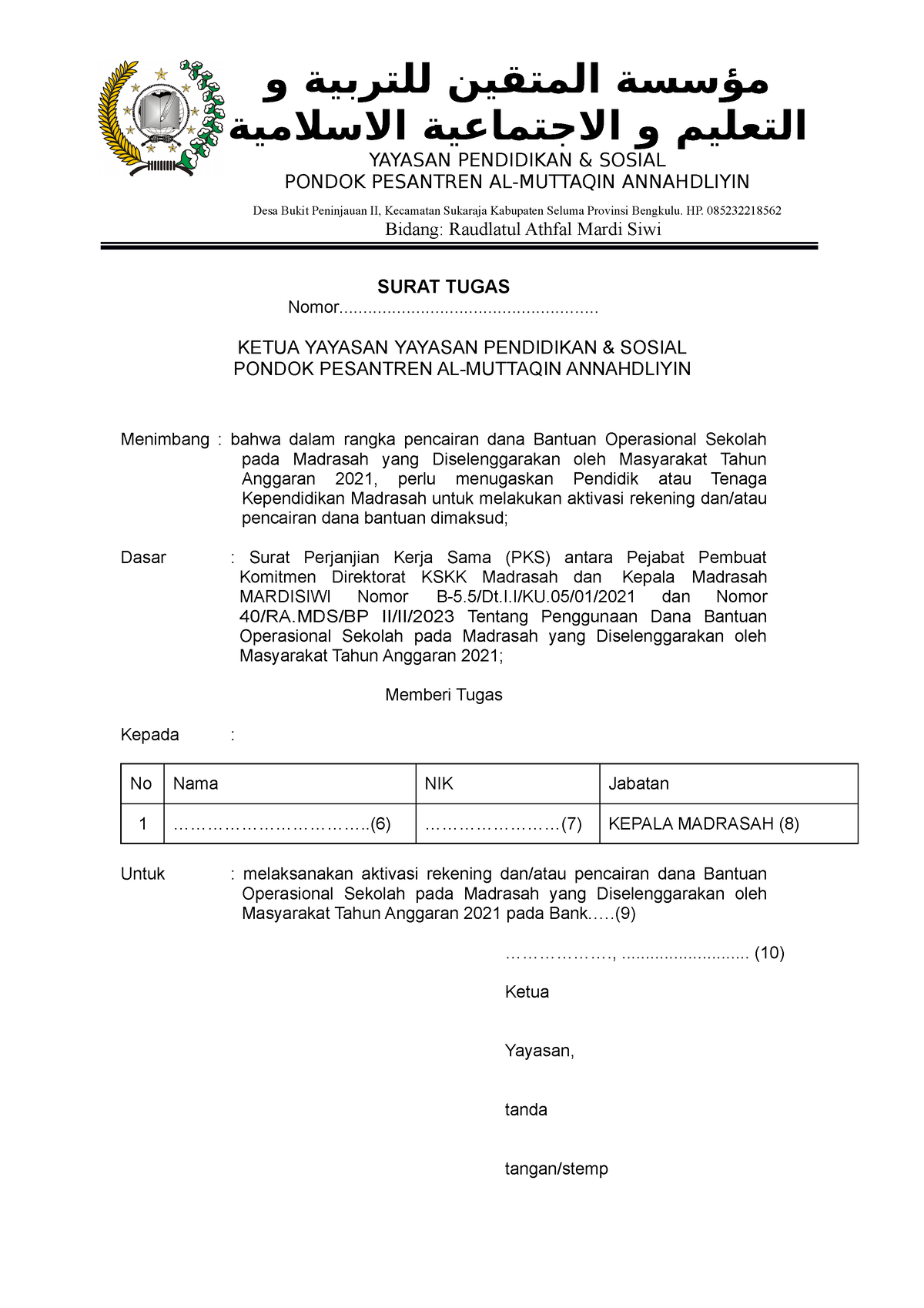 Format Surat Tugas Dari Yayasan Sekolah Tinggi Ilmu Ekonomi Semarang