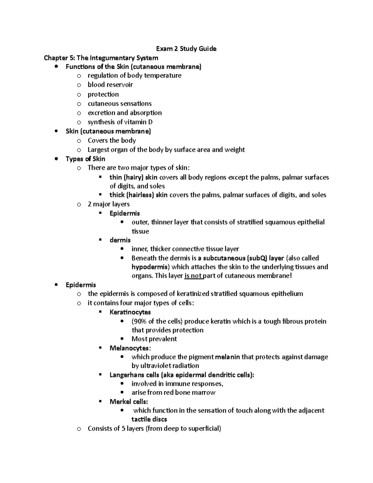 Exam 2 Study Guide - Exam 2 Study Guide Chapter 5: The Integumentary ...