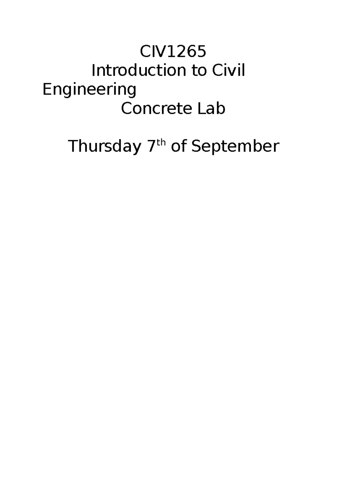 Concrete Lab Write Up - CIV Introduction to Civil Engineering Concrete ...