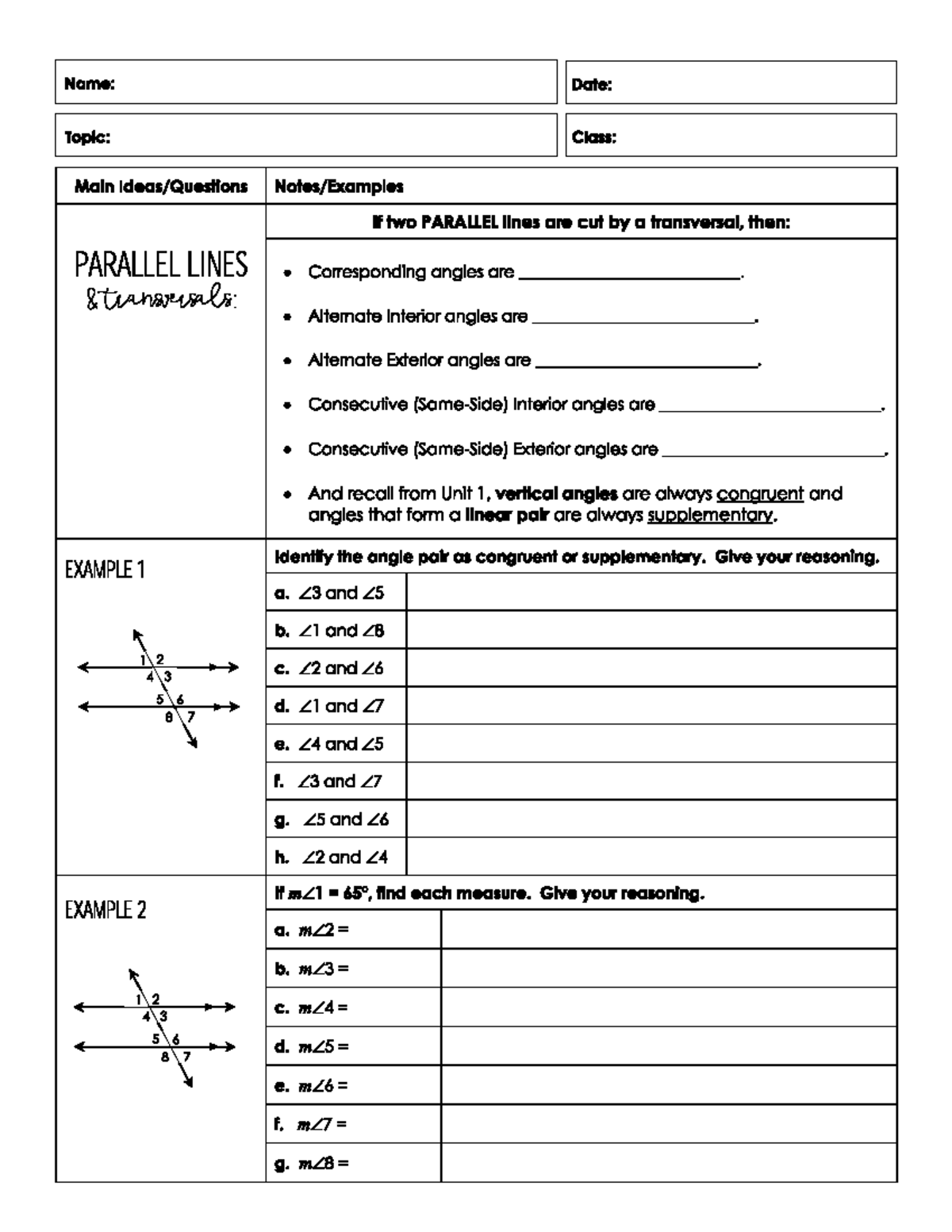 32 Notes Geometry Work Name Date Topic Class Main If two PARALLEL lines are cut a Studocu