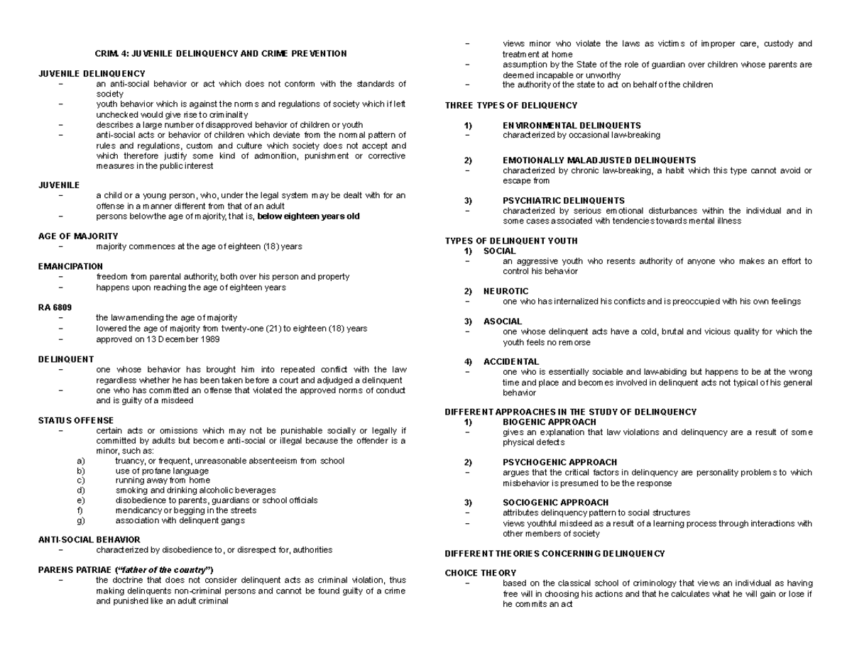 CRIM.-4- Juvenile- Delinquency-AND- Crime- Prevention - CRIM. 4 ...