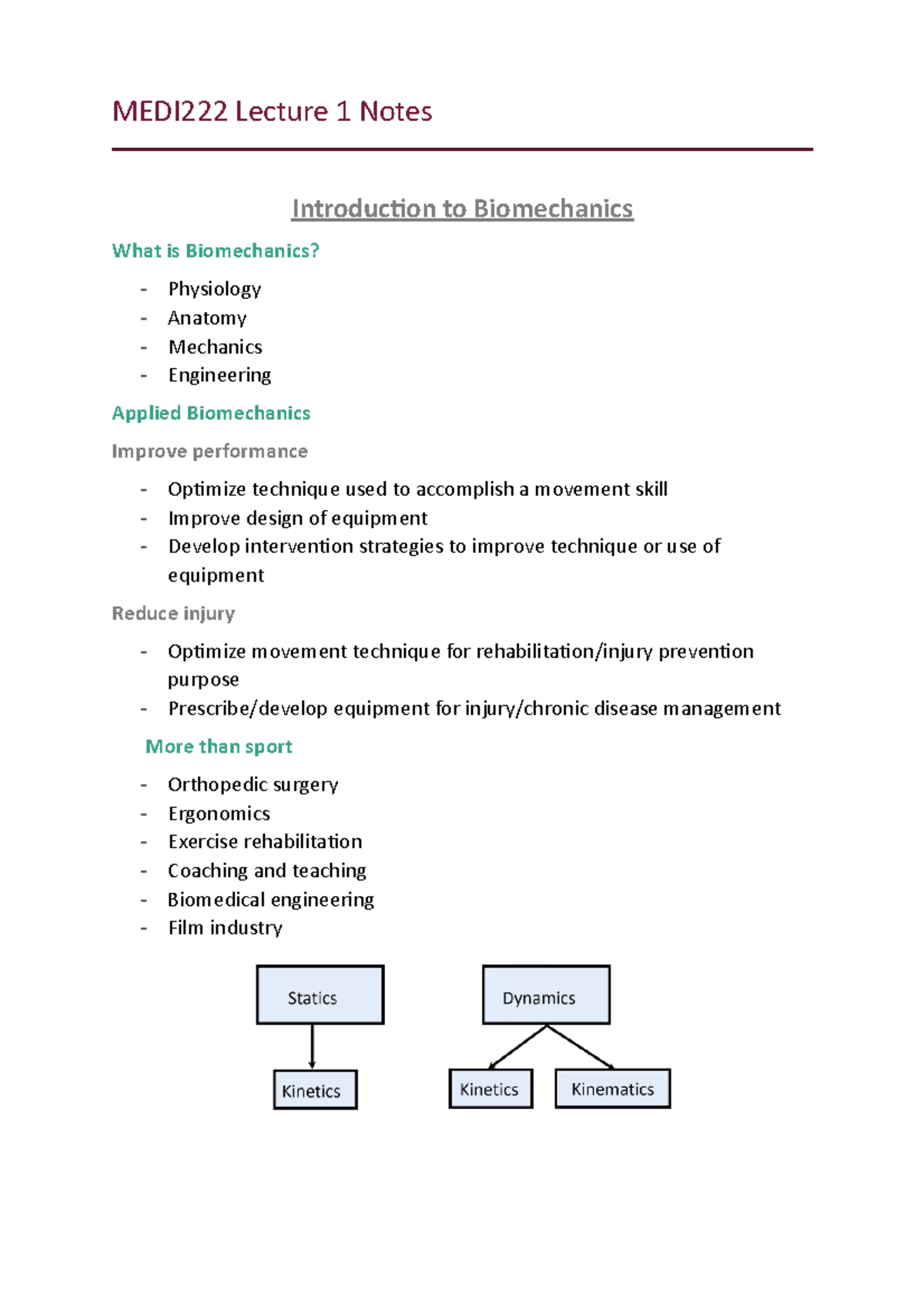 MEDI222 Lecture 1 Notes Introduction to Biomechanics - Photography ...