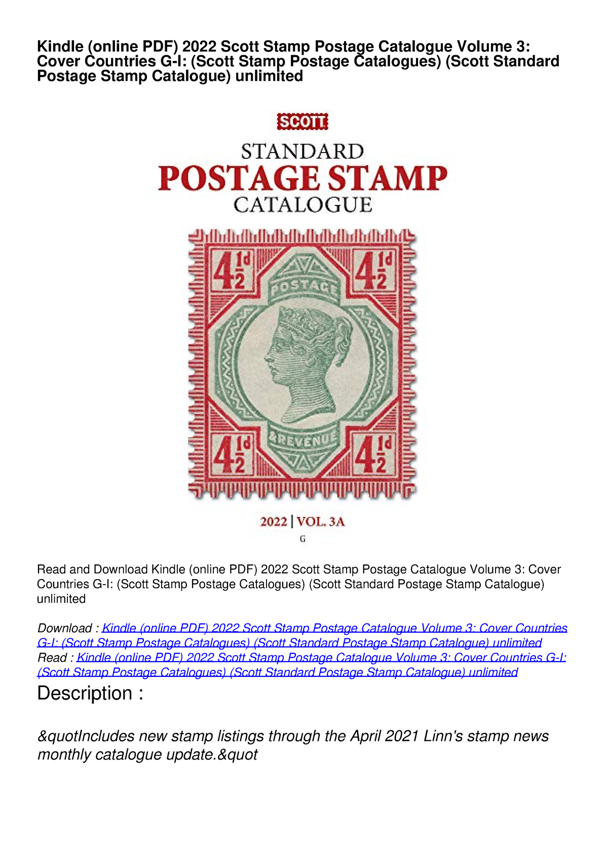 Kindle (online PDF) 2022 Scott Stamp Postage Catalogue Volume 3: Cover ...