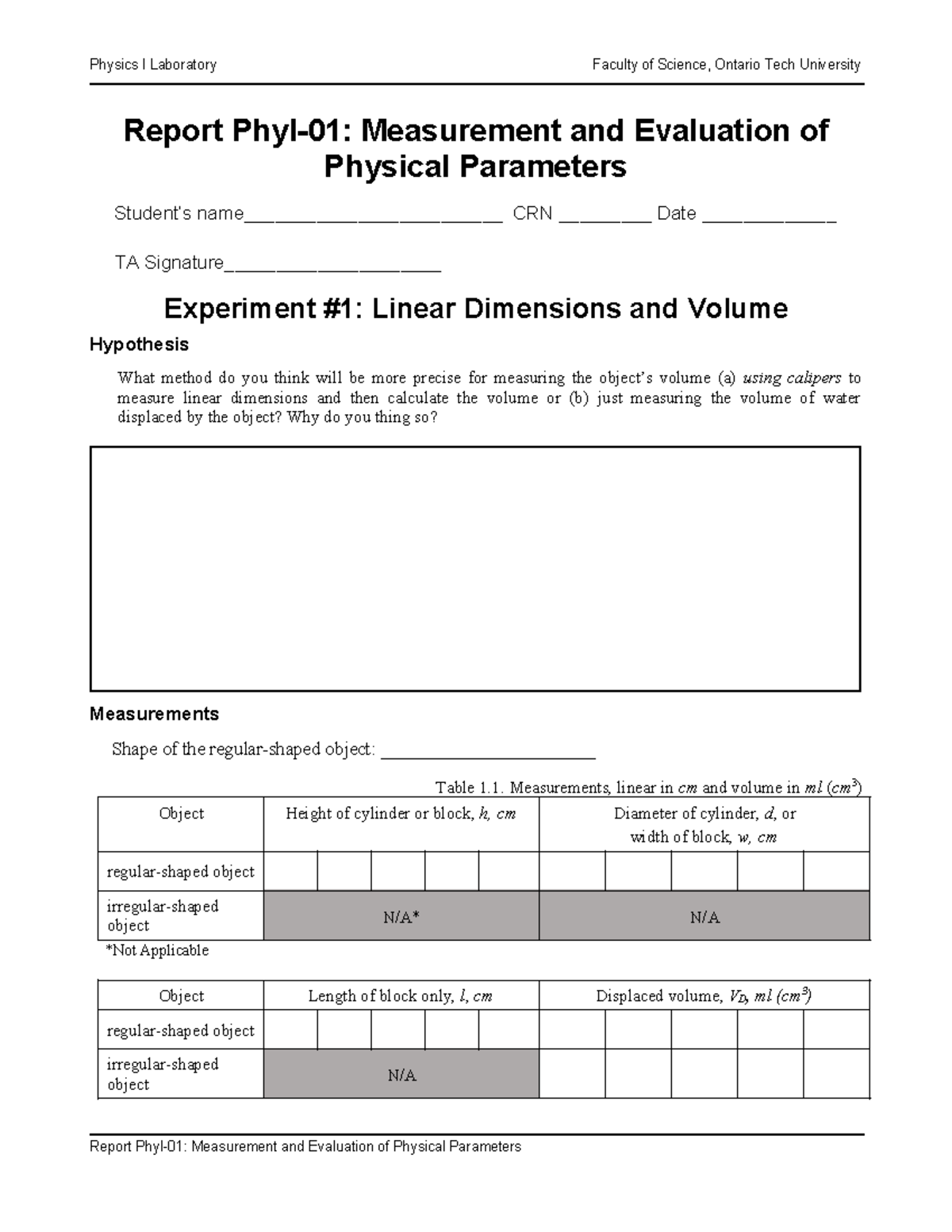 Measurements Report C - Assignment - Report PhyI-01: Measurement and ...