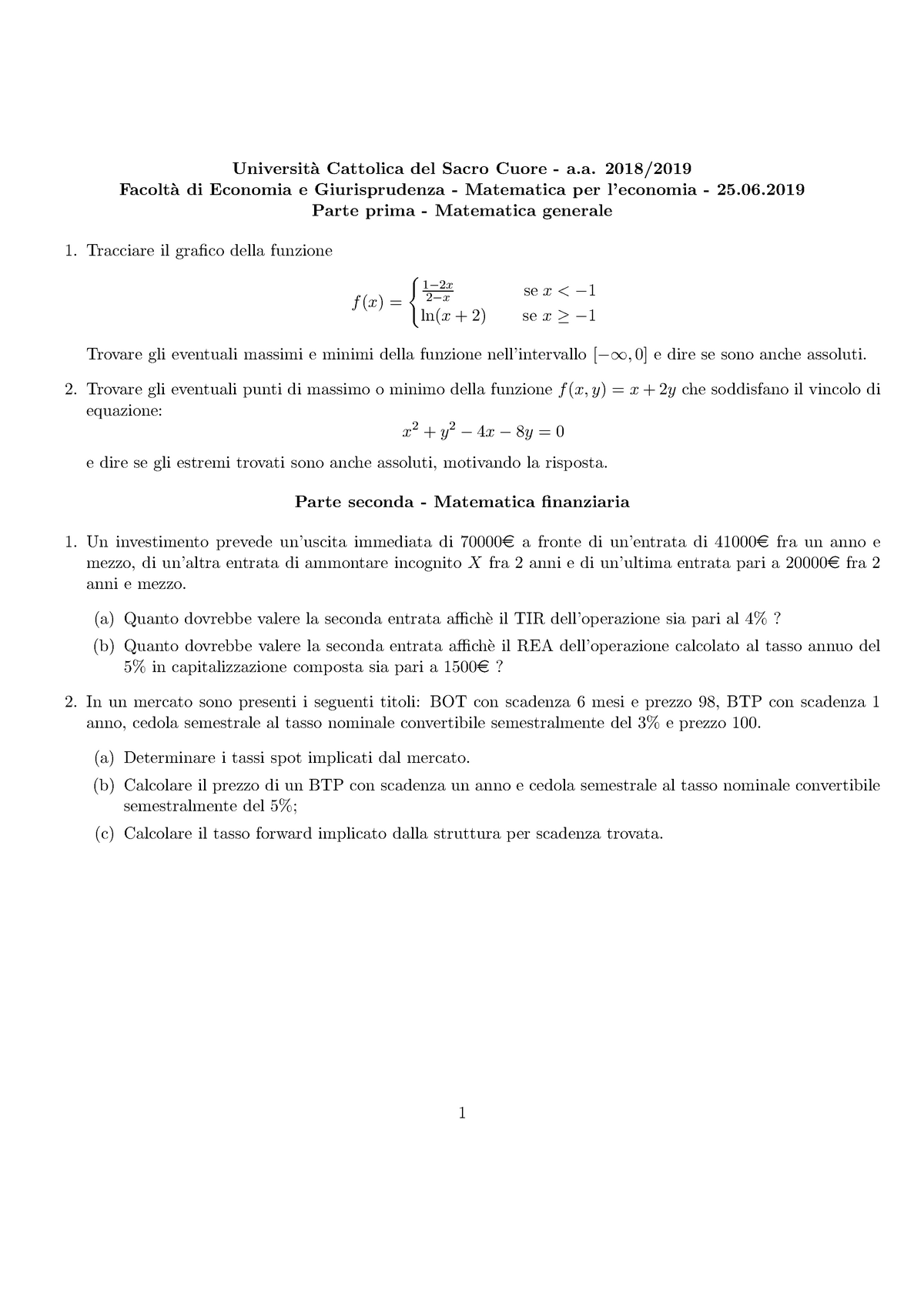 Matematica Per L'economia Con Soluzioni - Facolt`a Di Economia E ...