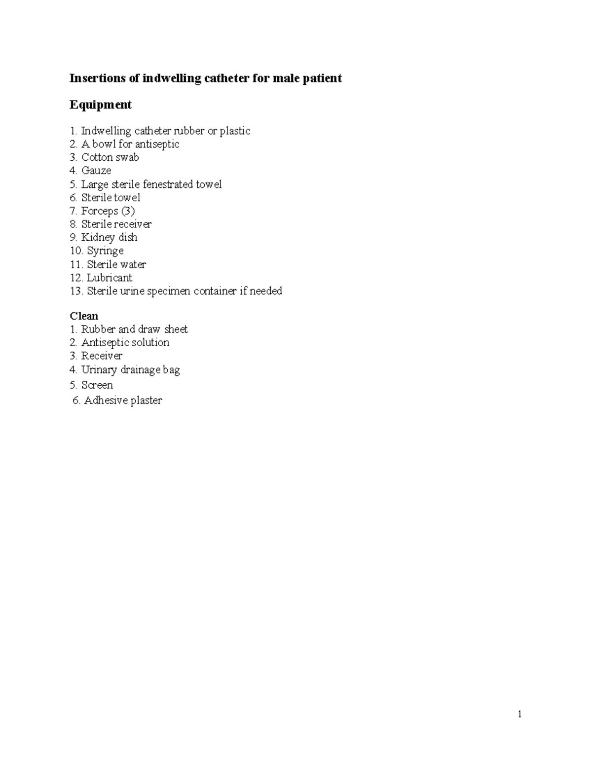 Indwelling Catheter For Male Patient(standard Checklist) - Insertions 