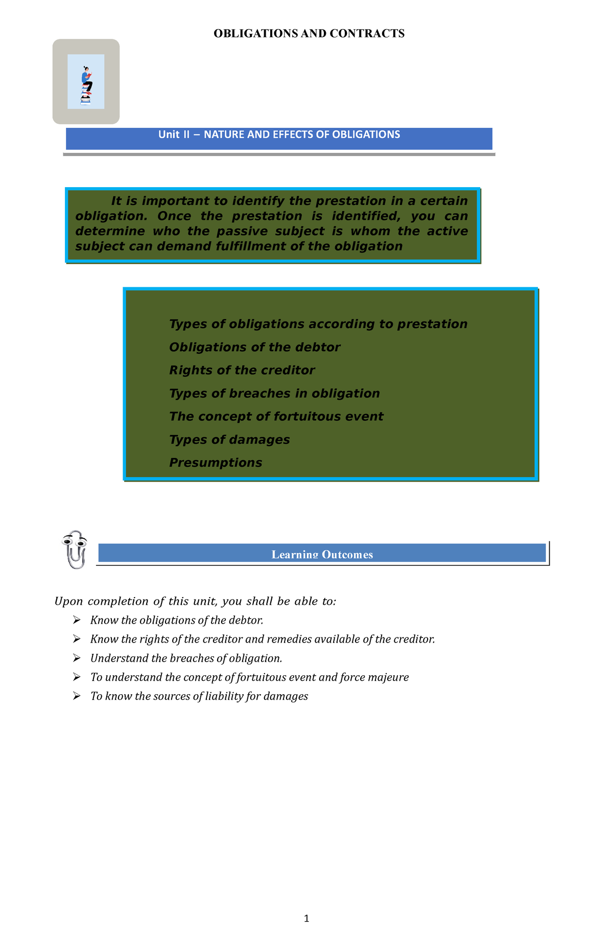 UNIT II. Nature AND Effects OF Obligations - OBLIGATIONS AND CONTRACTS ...