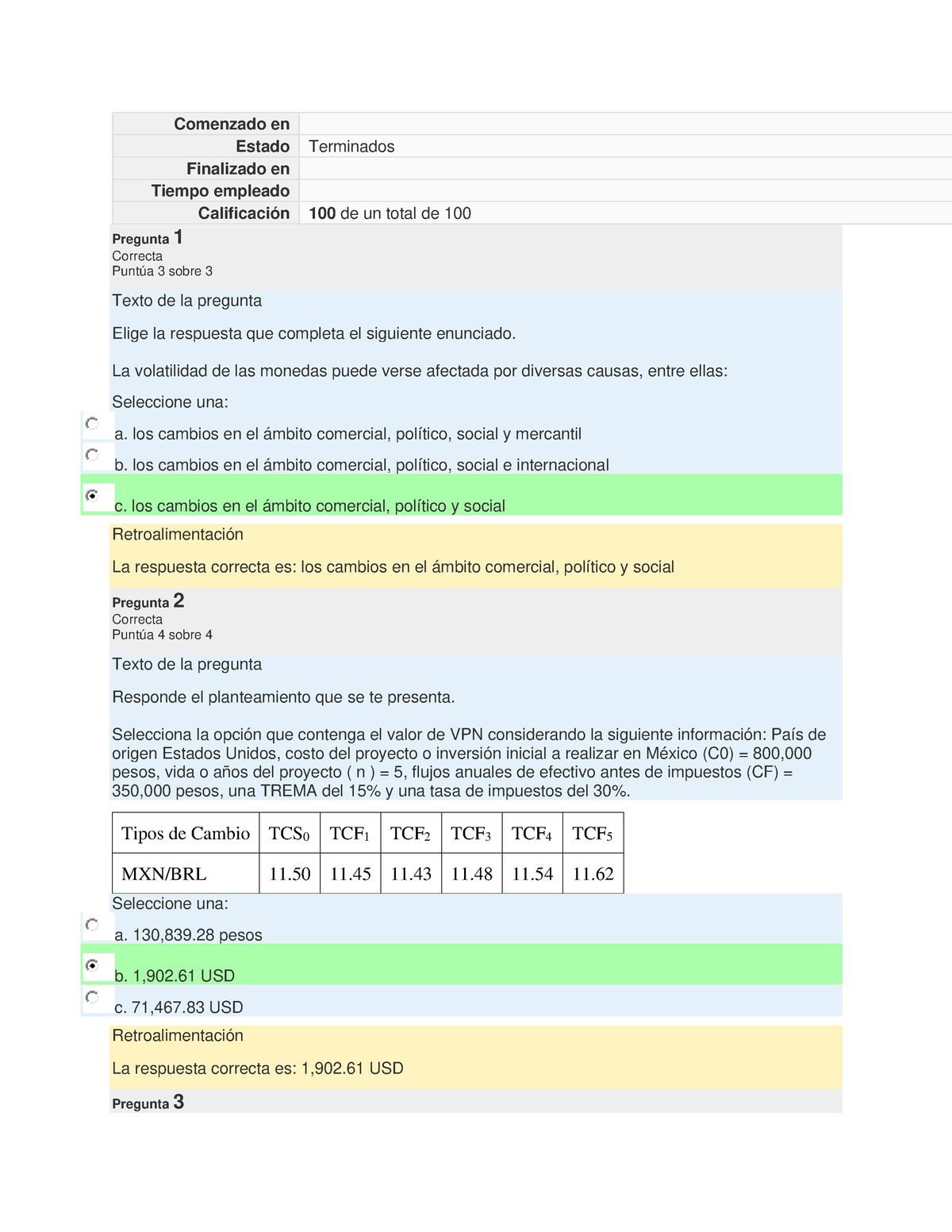 Finanzas Internacionales V2 Unidad 2 EA7. Examen Final - Comenzado En ...