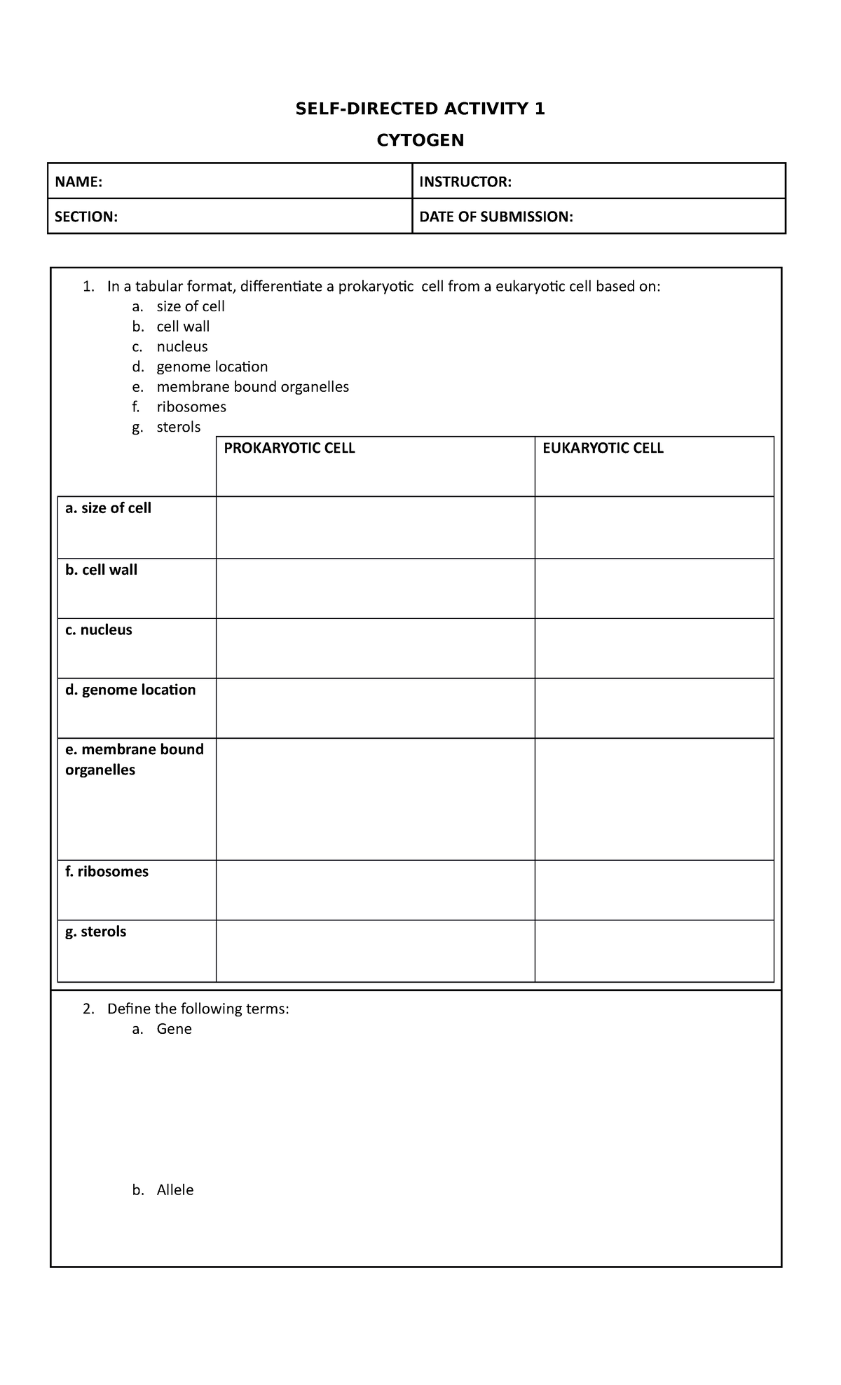 Dispo Cytogen SELF Directed ACT1 - SELF-DIRECTED ACTIVITY 1 CYTOGEN ...