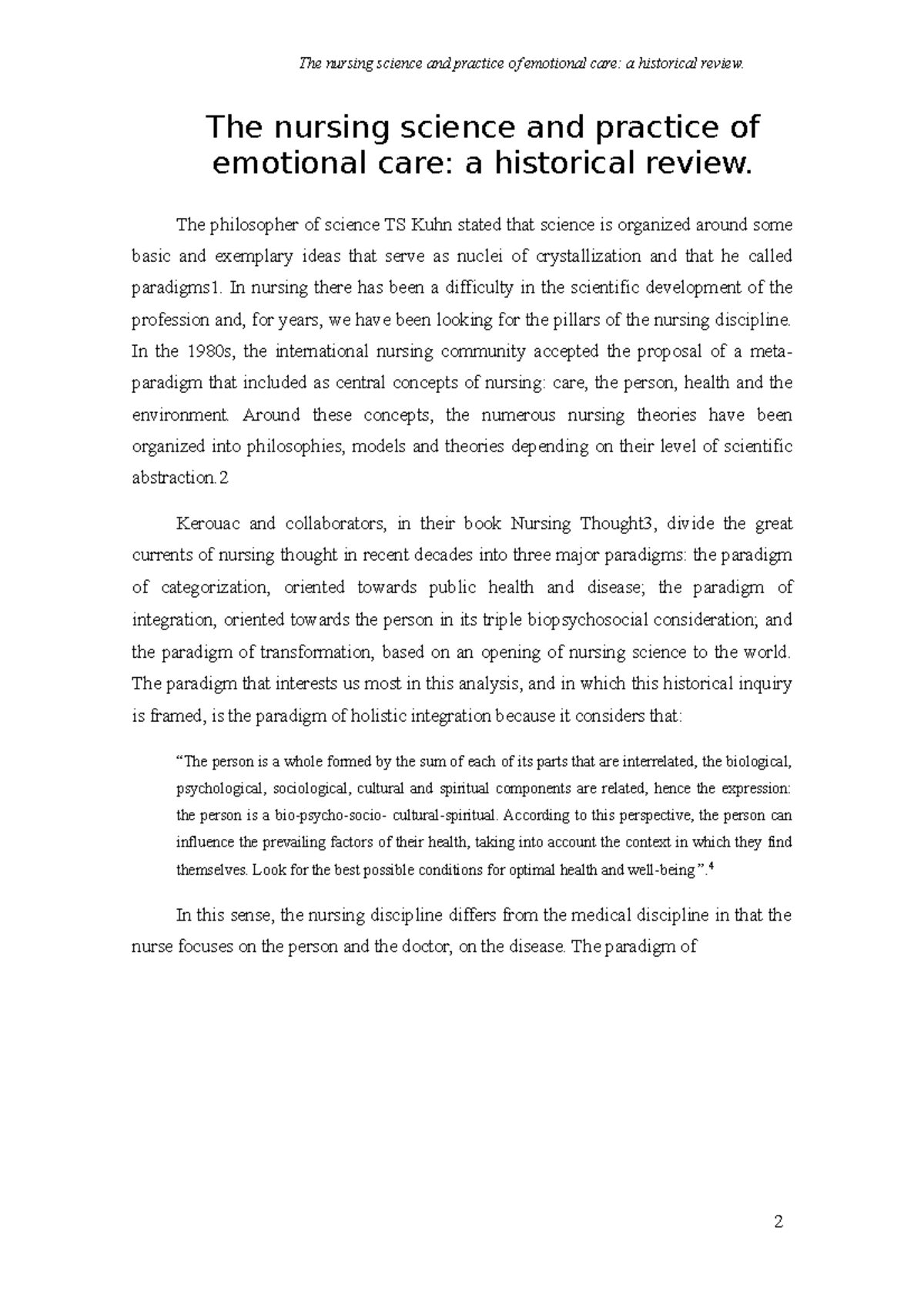 The nursing science and practice of emotional care a historical review 2 The nursing science