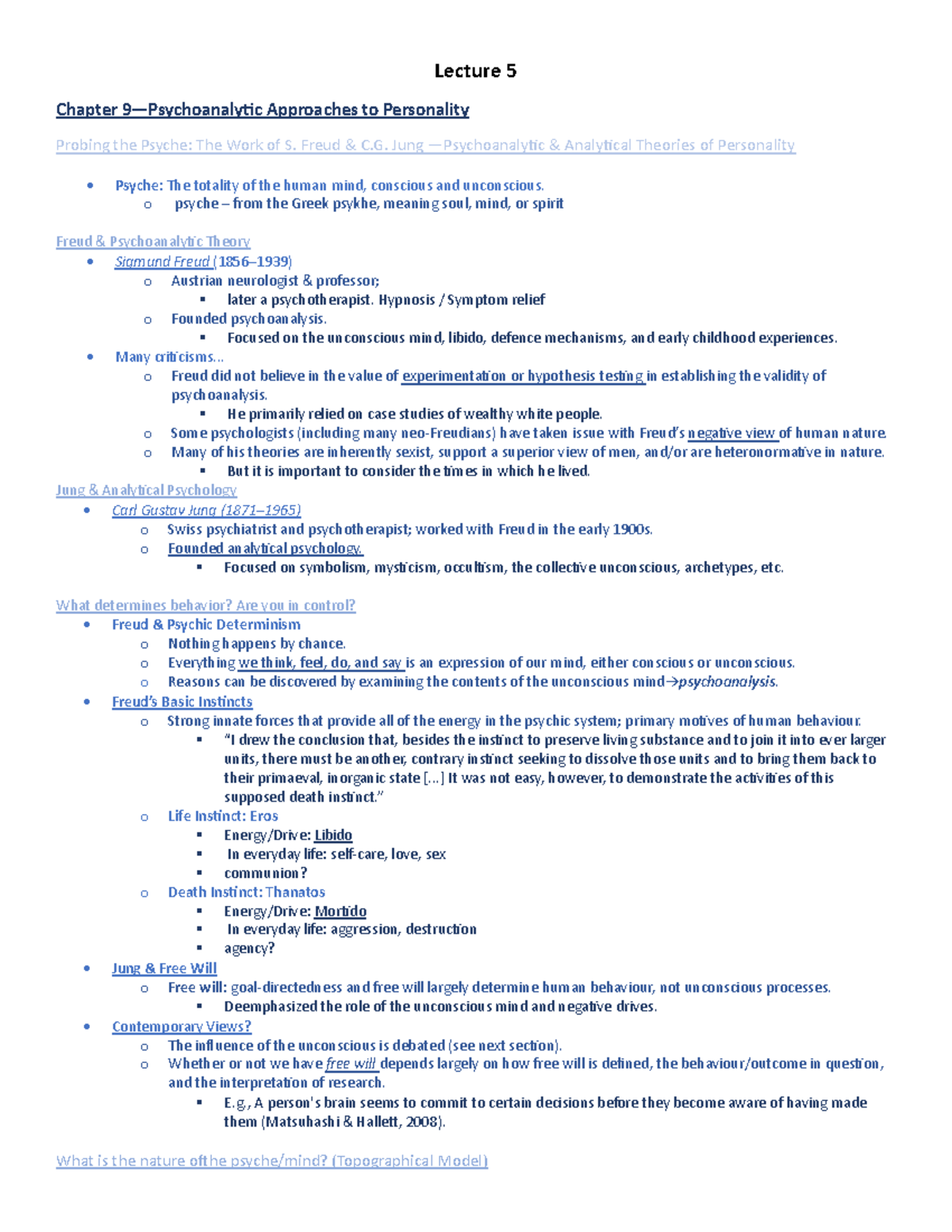 Module 5- PSYC 305 - Lecture 5 Chapter 9—Psychoanalytic Approaches To ...