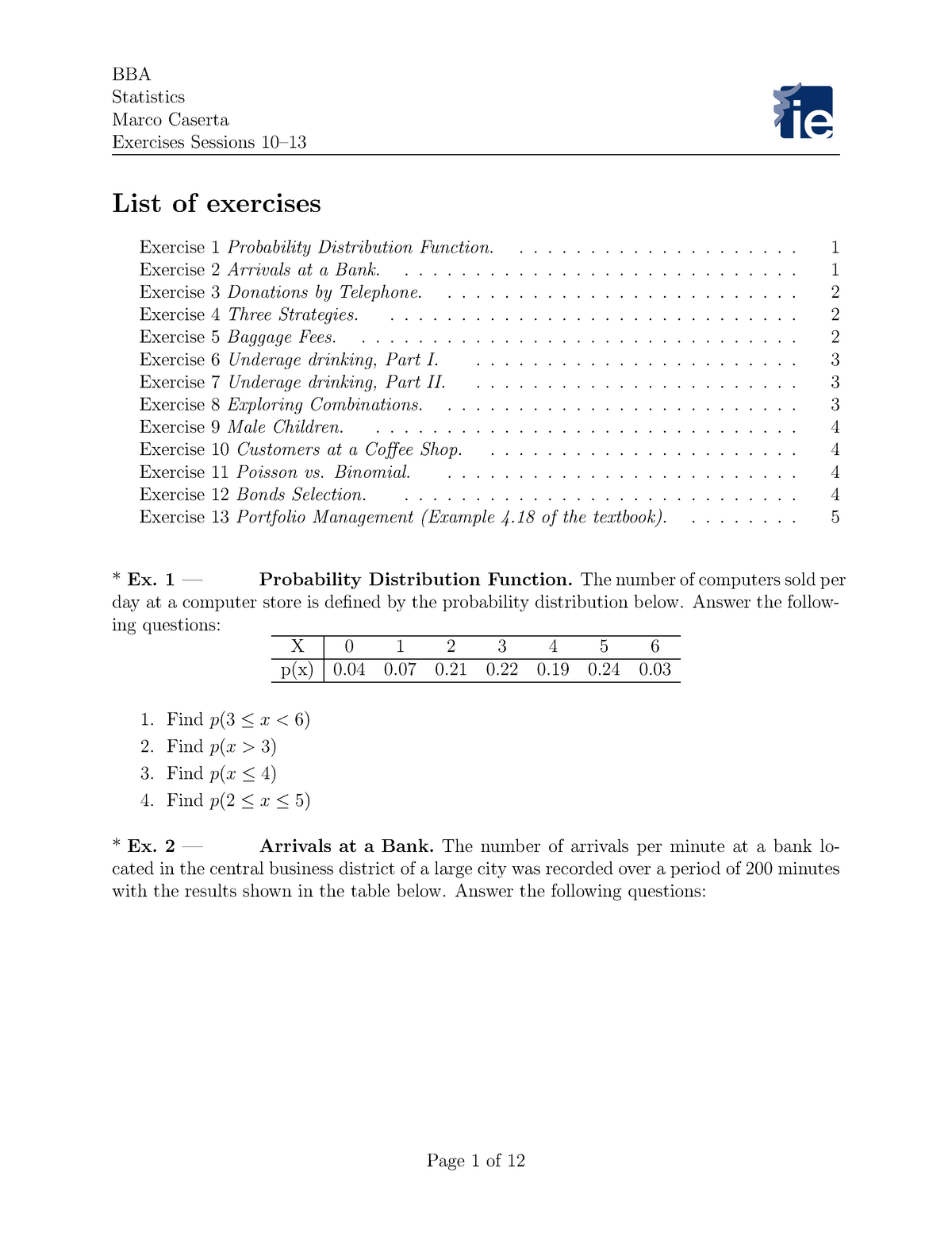 Proble M Set 3 (Solution) -Unit 3(Topic 4) - Statistics Marco Caserta ...