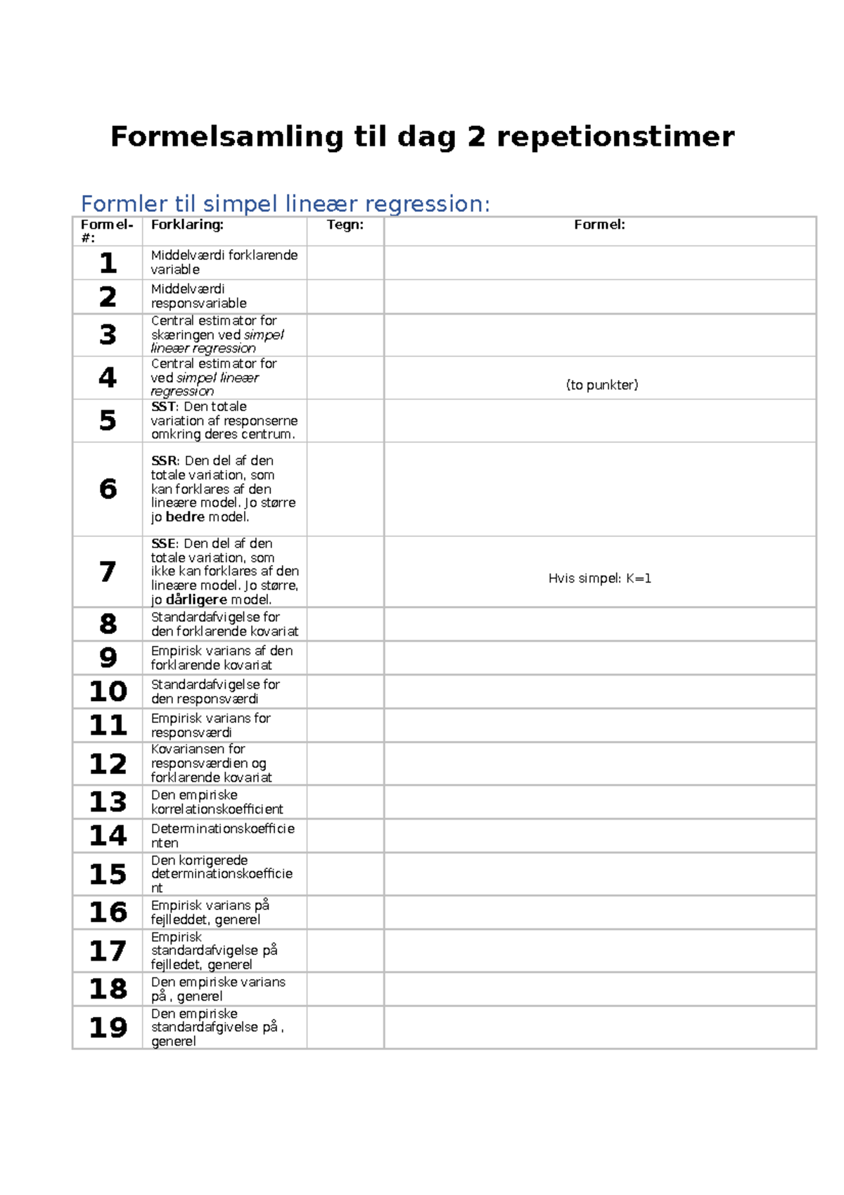 Formelsamling Til Me - Formelsamling Til Dag 2 Repetionstimer Formler ...