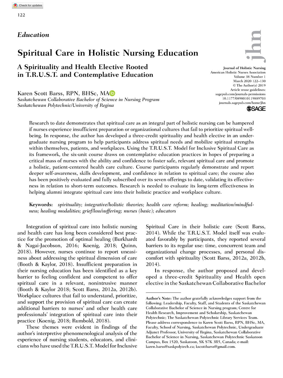 Spiritual Care In Holistic Nursing Education - Journal Of Holistic ...