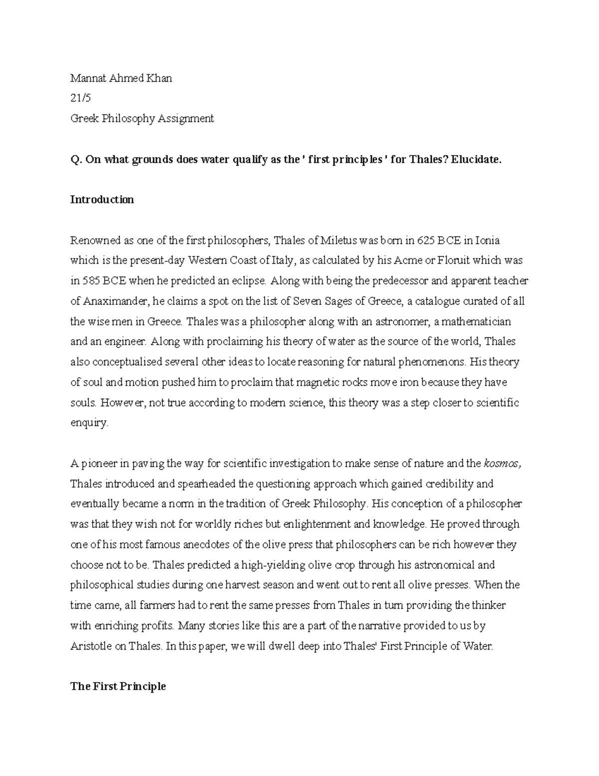 Mannat Khan Greek Philosophy Assignment - Mannat Ahmed Khan 21/ Greek ...