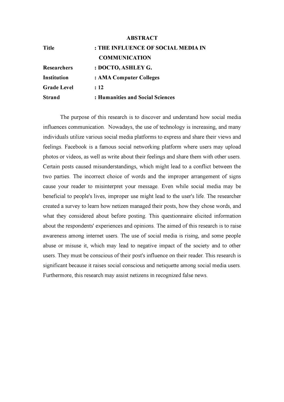 abstract in research about social media