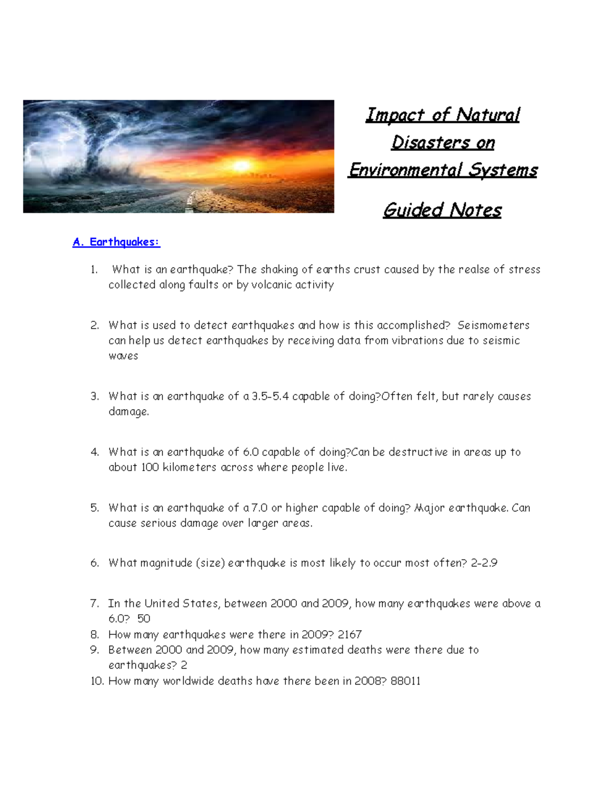 Copy of Impact of Natural Disasters Compatible Guided Notes - Impact of ...
