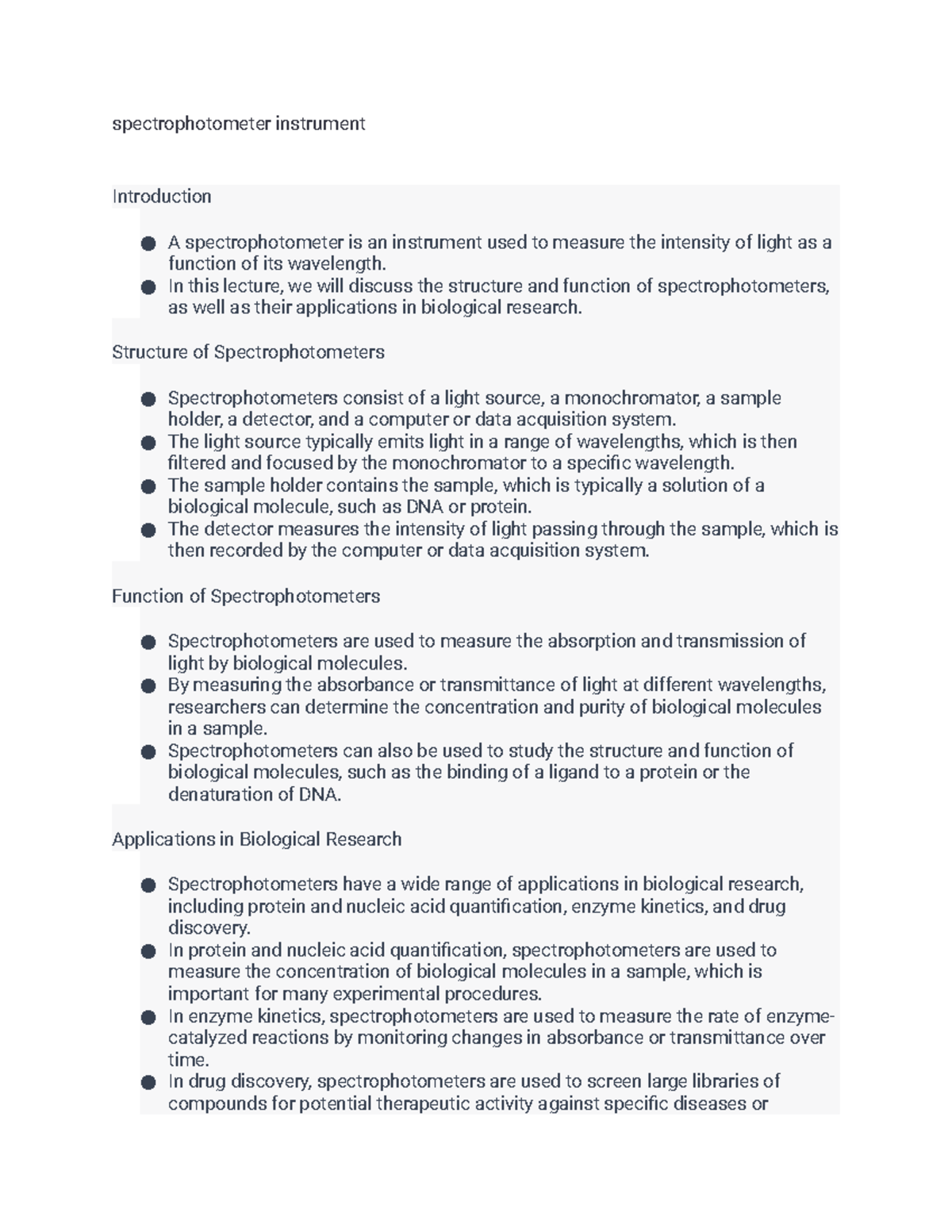 notes on Spectrophotometer instrument spectrophotometer instrument