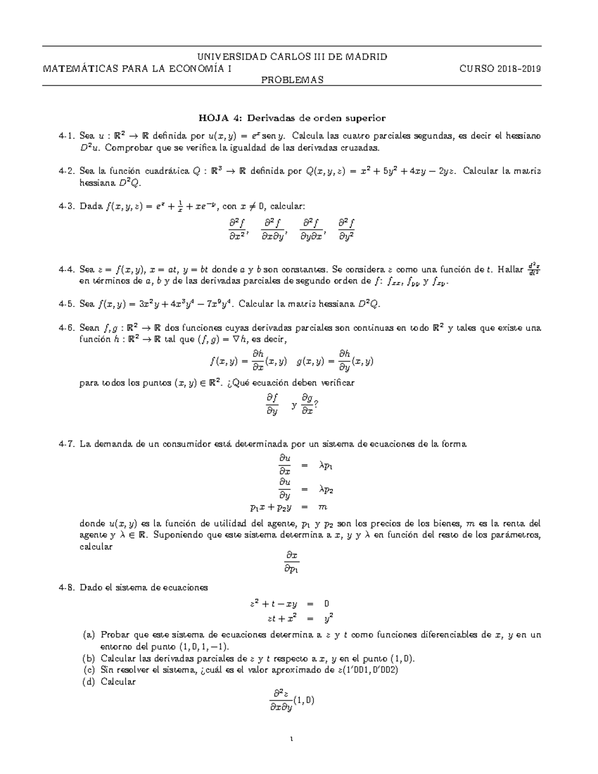 Hoja4-18 - Ejercicios - UNIVERSIDAD CARLOS III DE MADRID MATEMATICAS ...