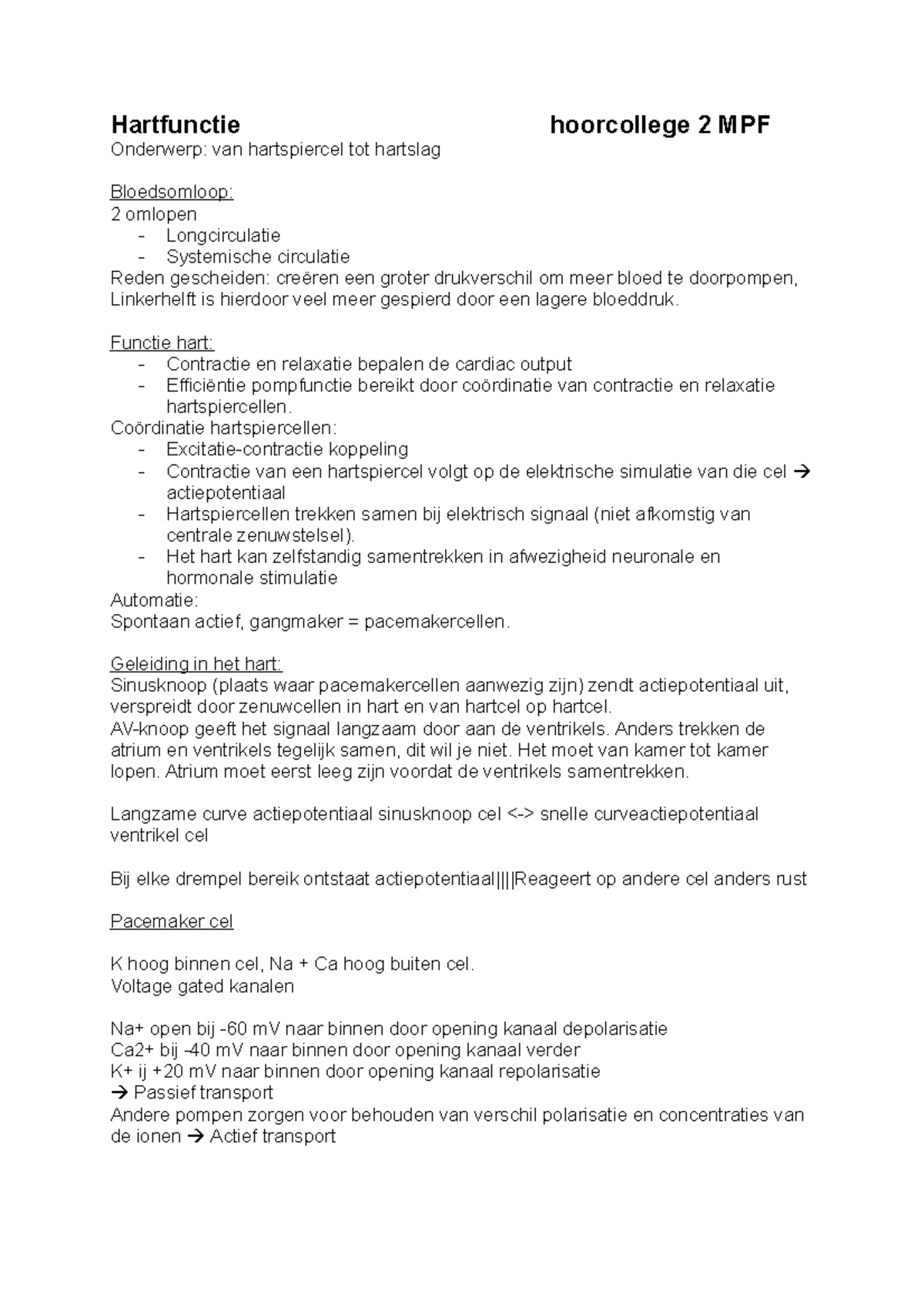 Hartfunctiehoorcollege 2 MPF - Hartfunctie hoorcollege 2 MPF Onderwerp ...