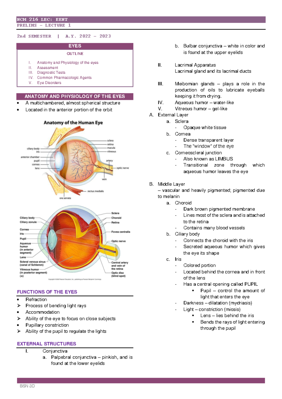 Summary of topic EENT week 1 - NCM 216 LEC: EENT PRELIMS – LECTURE 1 ...