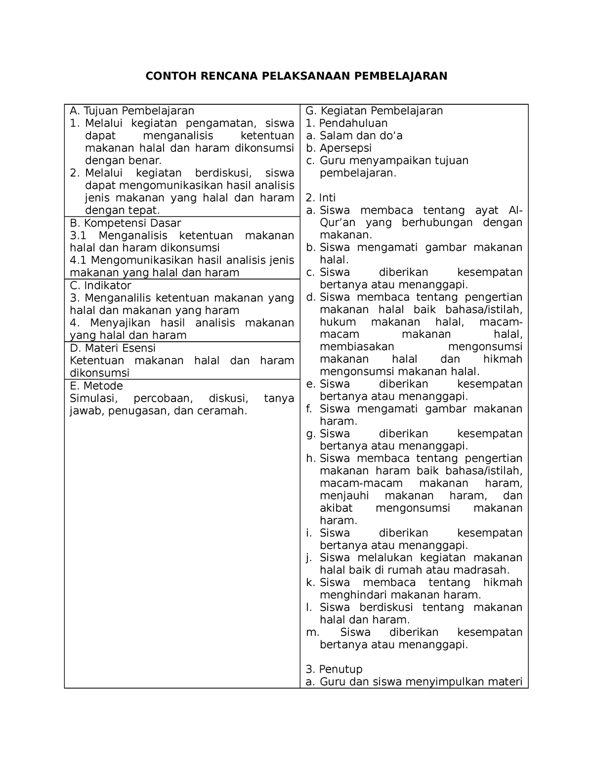 Contoh Rencana Pelaksanaan Pembelajaran - CONTOH RENCANA PELAKSANAAN ...