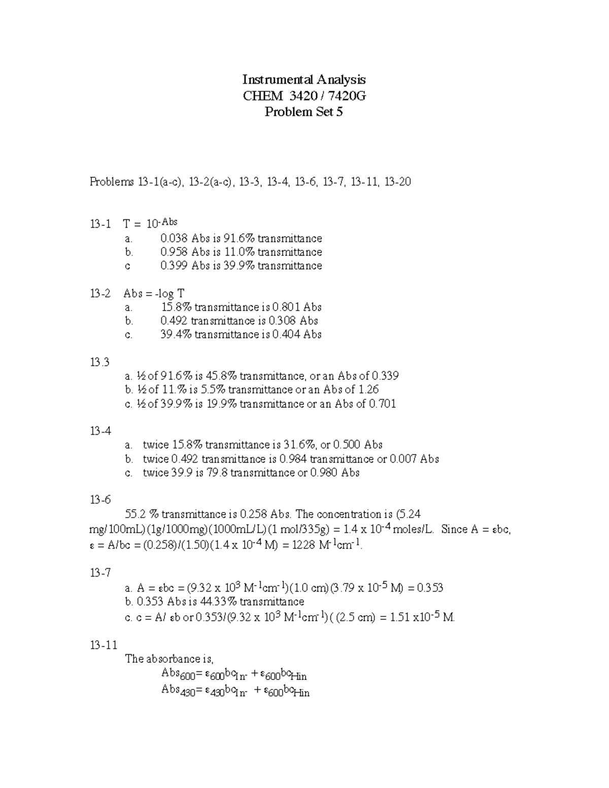 Instrumental Analysis Problem set (solutions) 5 Instrumental