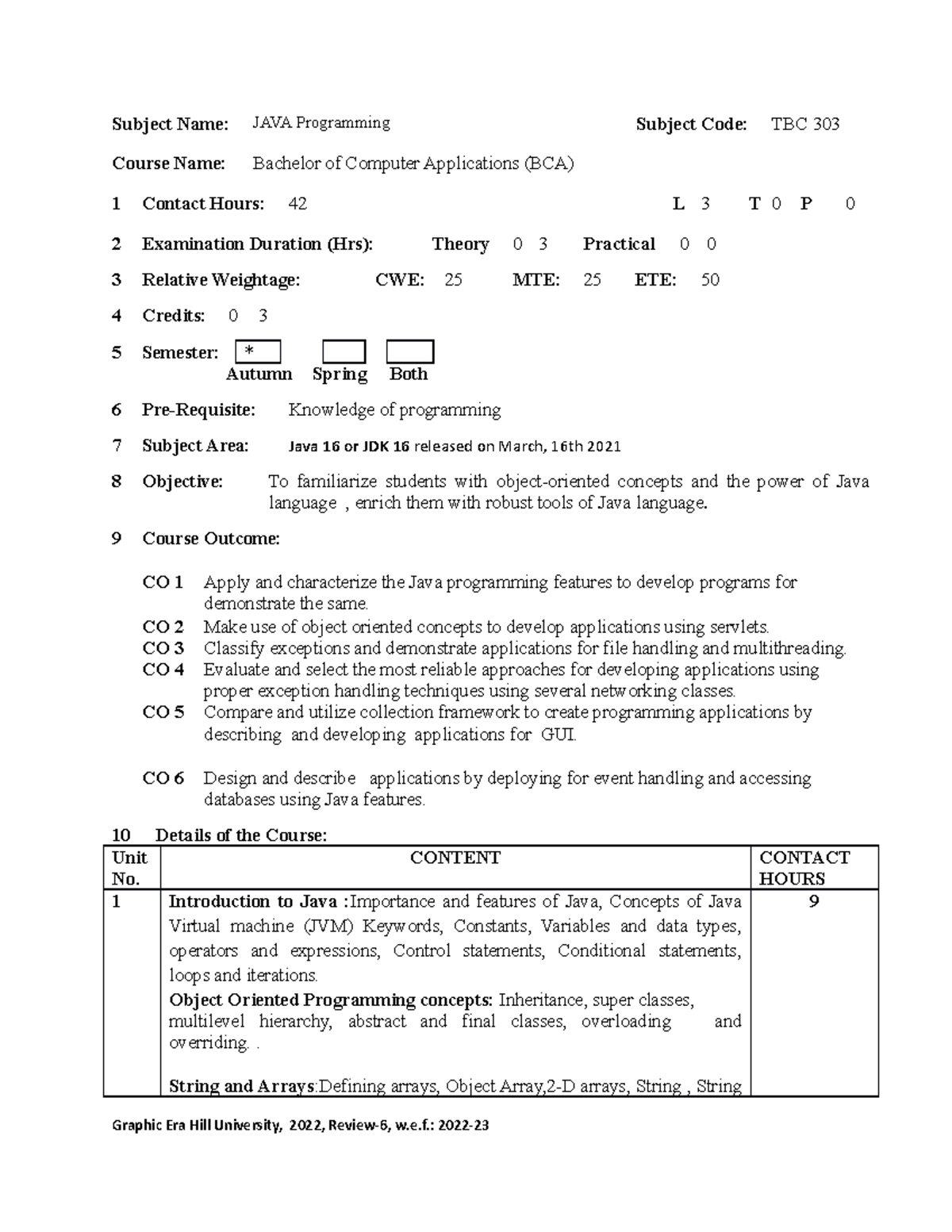 TBC 303 Java Programming - Subject Name: JAVA Programming Subject Code ...