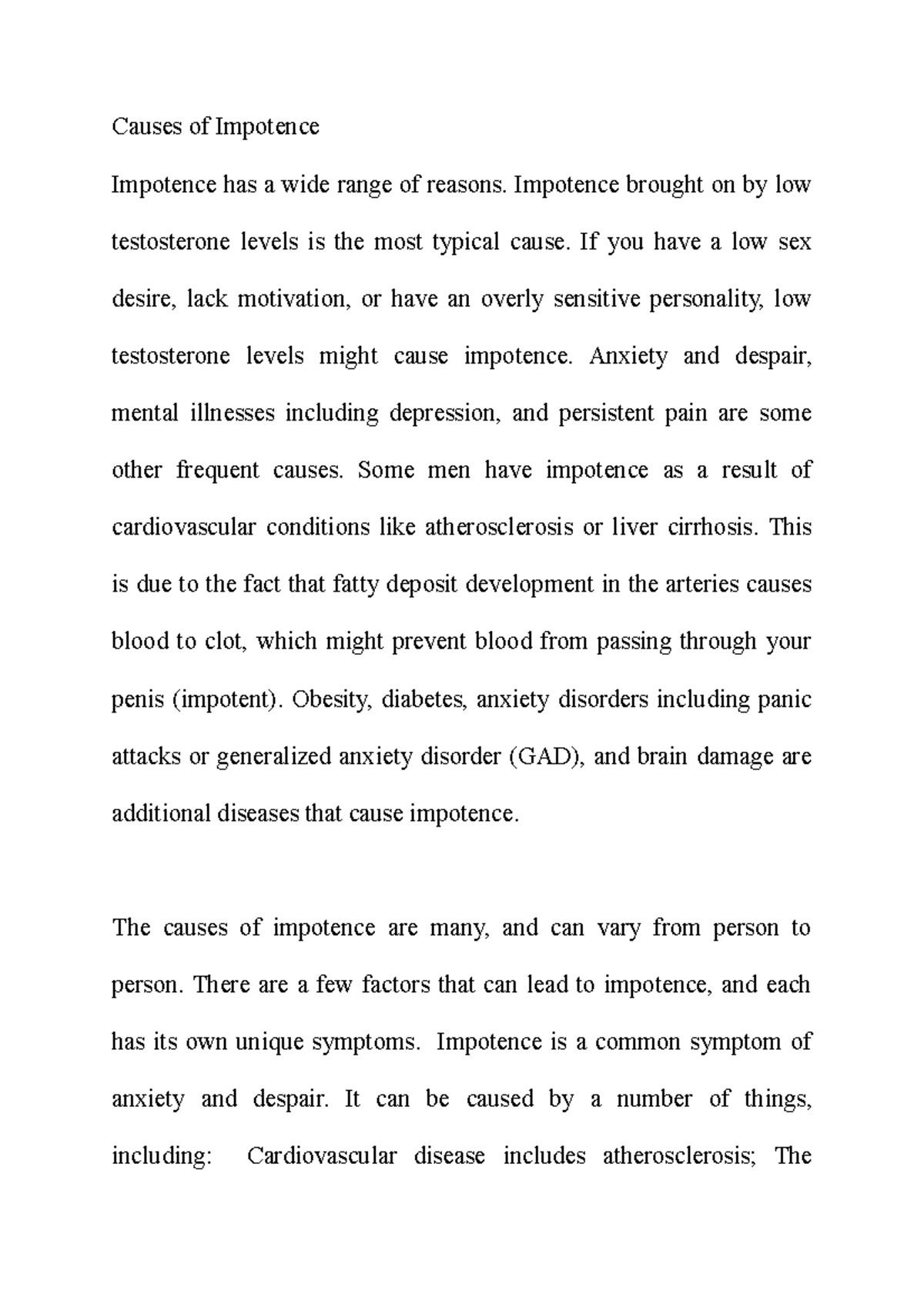 Causes of Impotence - class fun - Causes of Impotence Impotence has a ...