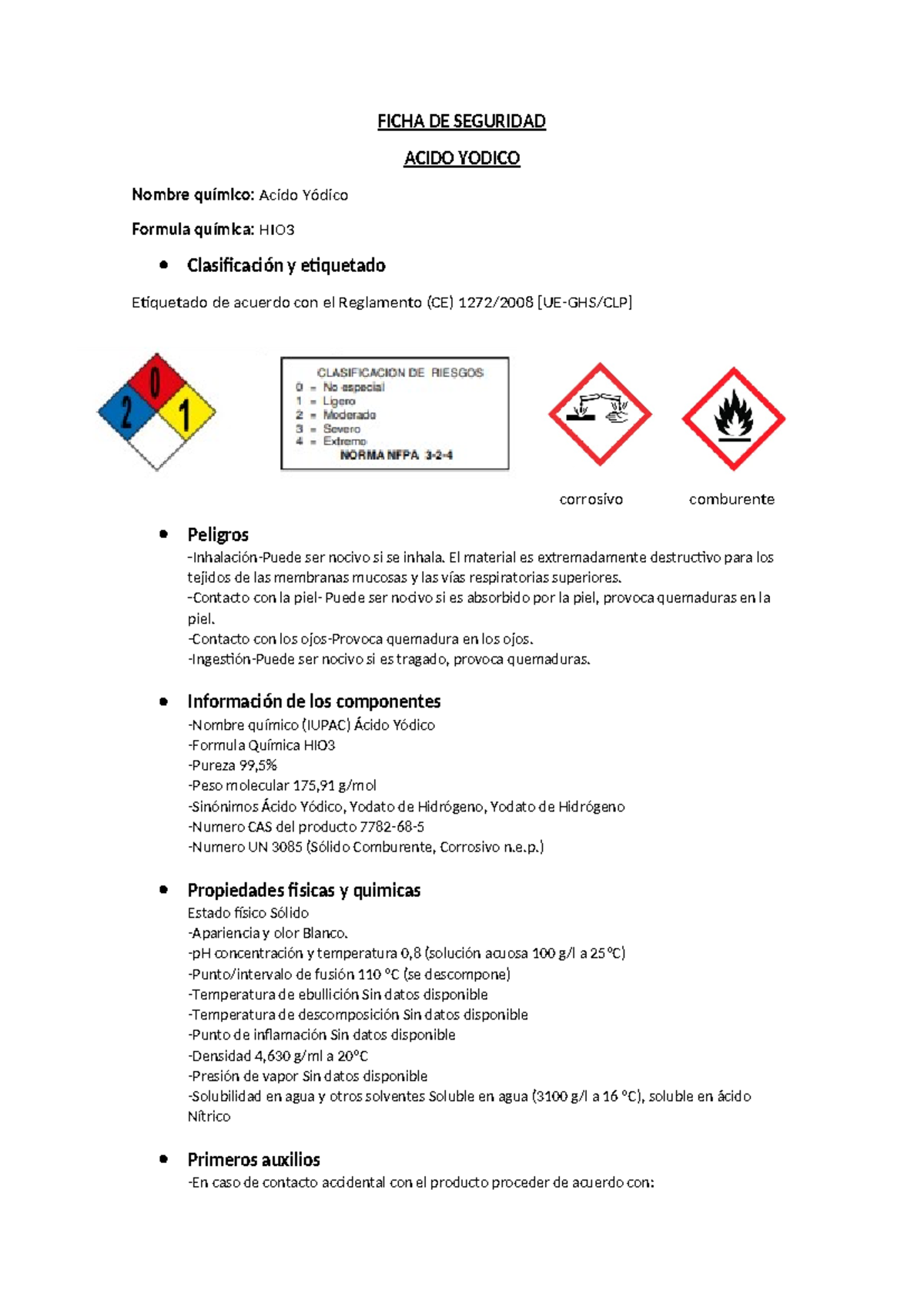 Ficha DE Seguridad ( Acido Yodico) - FICHA DE SEGURIDAD ACIDO YODICO ...