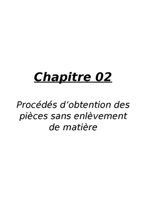 Chapitre 2 - Procédés d’obtention des pièces sans enlèvement