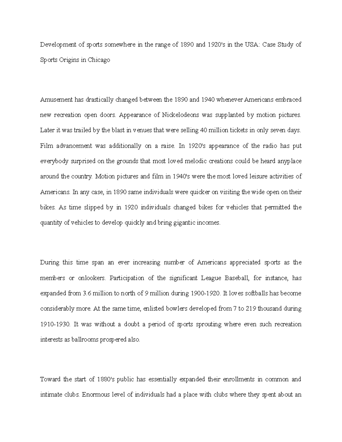 Research Paper Sports Maturing With the Growth of Cities