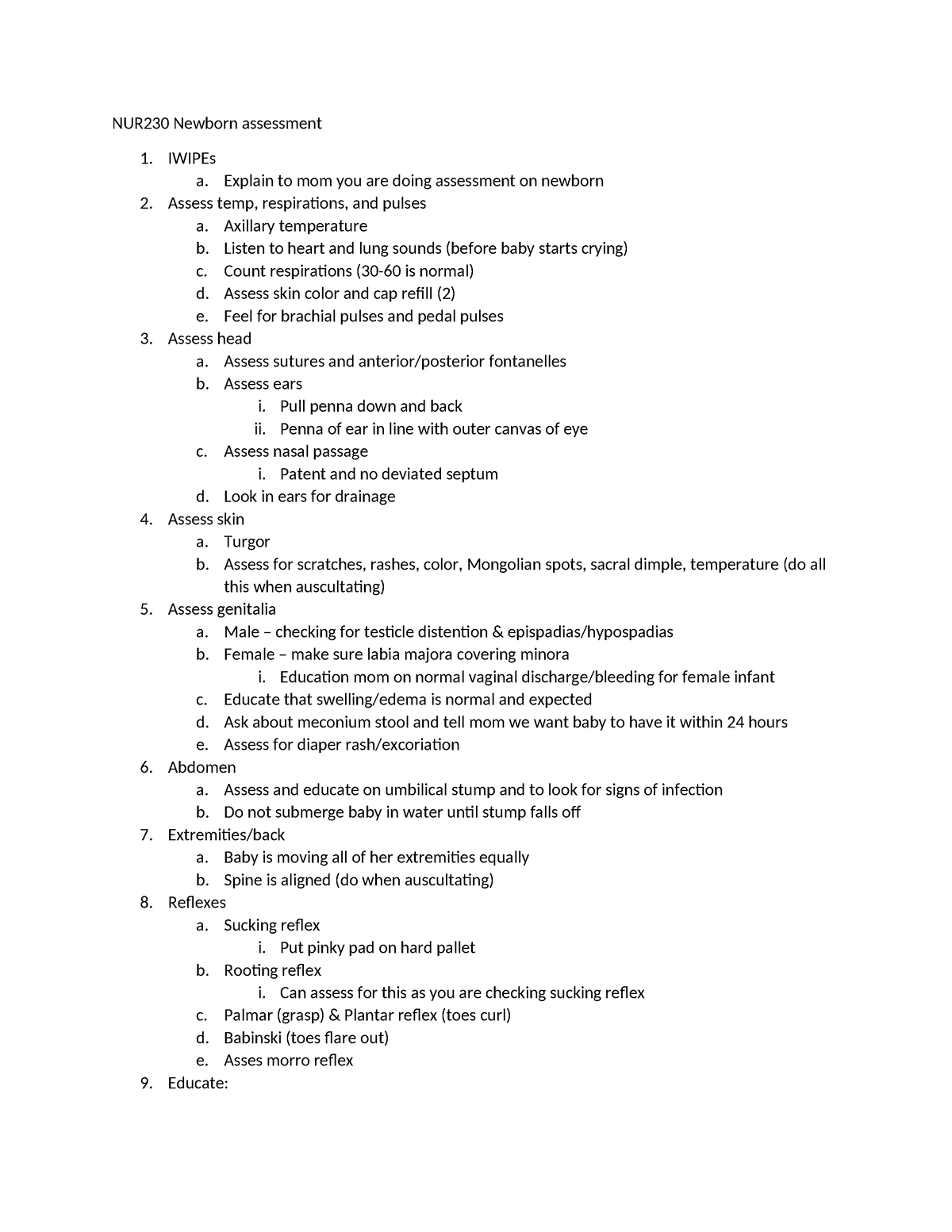 Newborn Assessment - Nothing - NUR230 Newborn Assessment 1. IWIPEs A ...