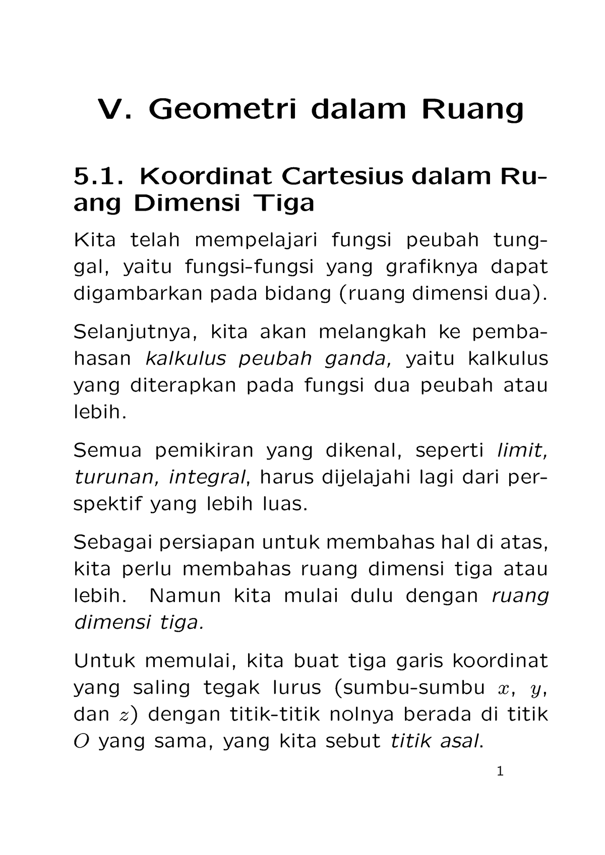 Geometri Dalam Ruang MAT211 - V. Geometri Dalam Ruang 5. Koordinat ...