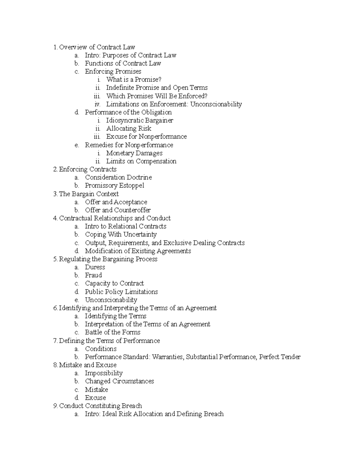 Contracts - Attack - 1 of Contract Law a. Intro: Purposes of Contract ...