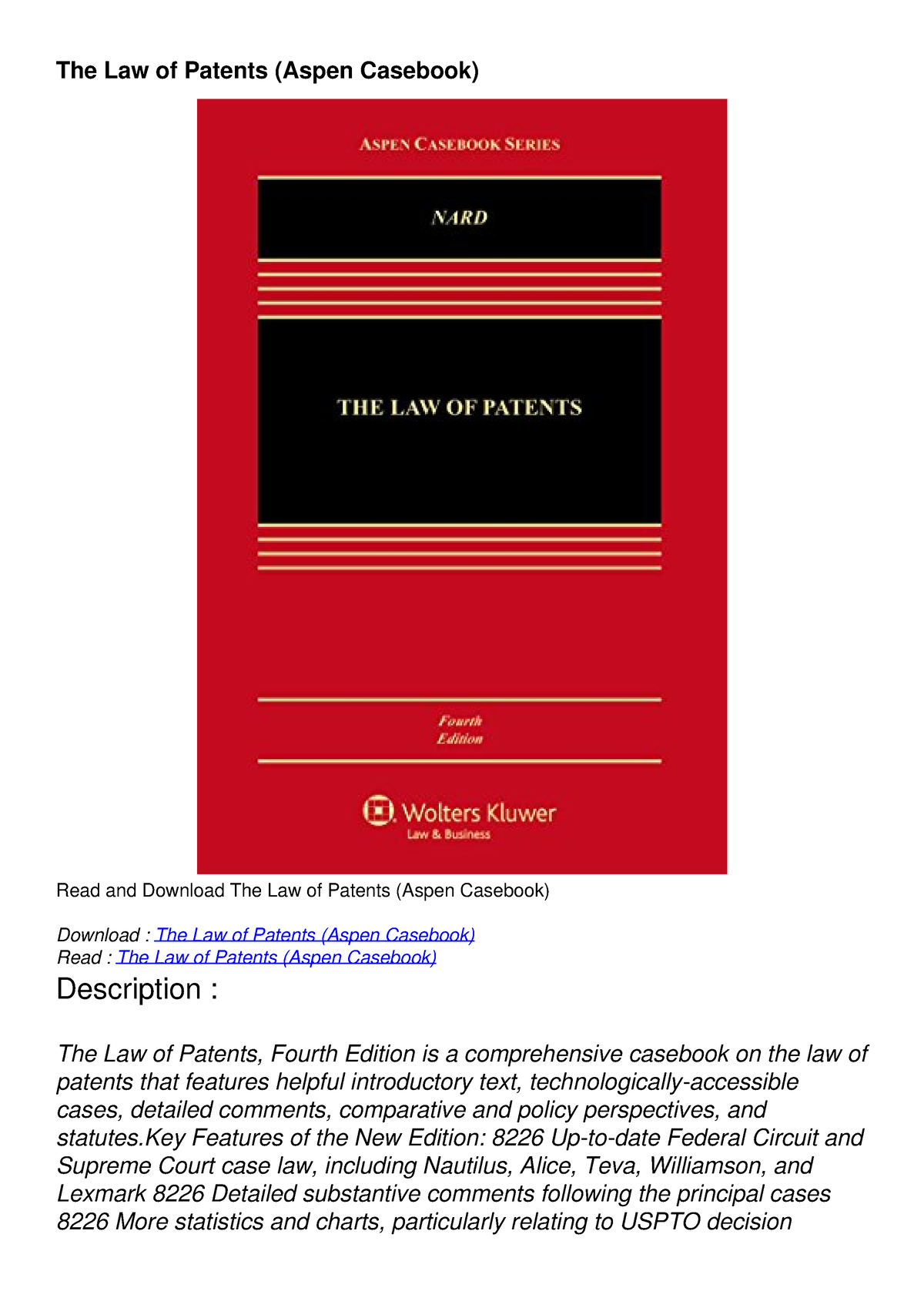 PDF/READ/DOWNLOAD The Law Of Patents (Aspen Casebook) - The Law Of ...