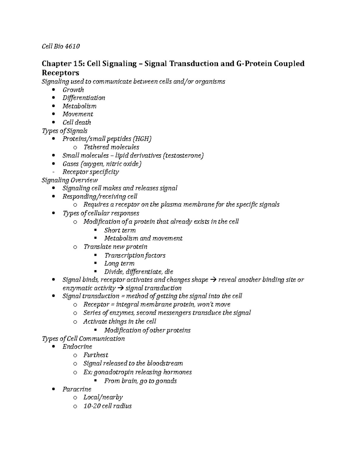 Cell Bio test 3 Study guide for test 3 Cell Bio 4610 Chapter 15