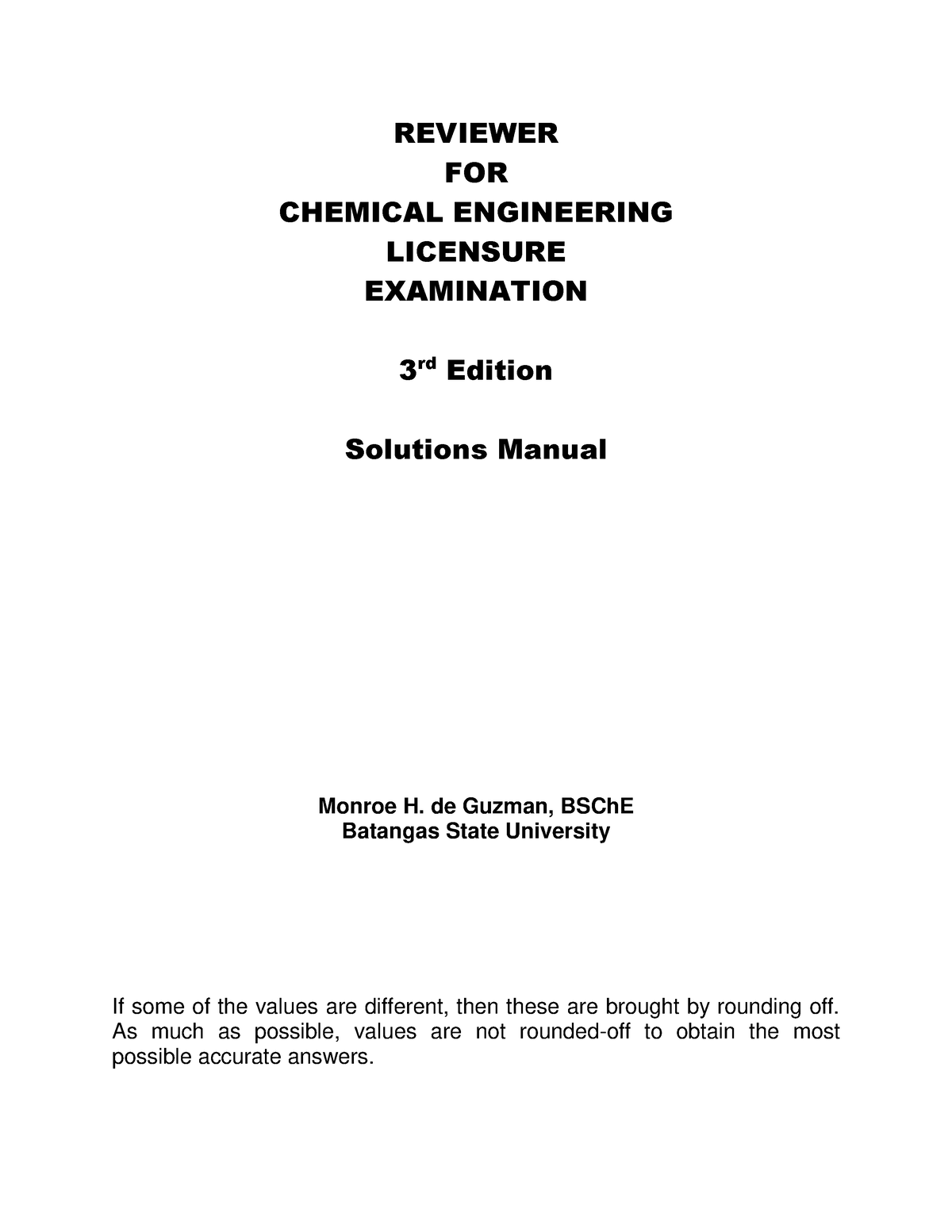 Answer Key For ChE Reviewer - REVIEWER FOR CHEMICAL ENGINEERING ...