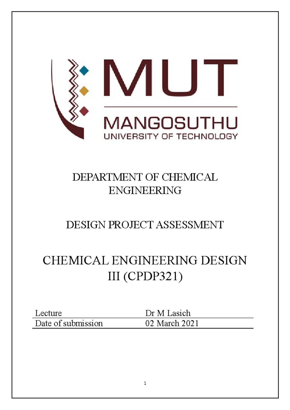Design Project Ammonia plant DEPARTMENT OF CHEMICAL ENGINEERING