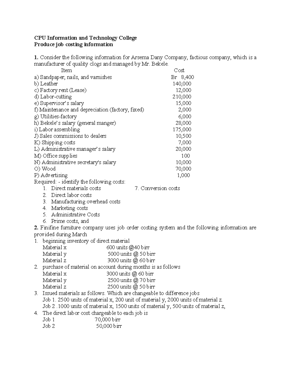 Produce Job Costing Information CPU Information And Technology