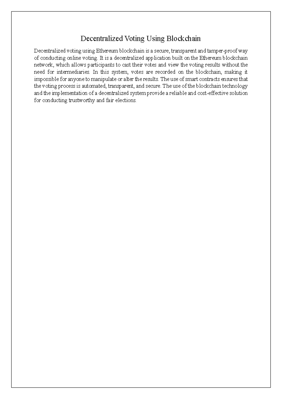 Decentralized Voting Using Blockchain - Decentralized Voting Using ...