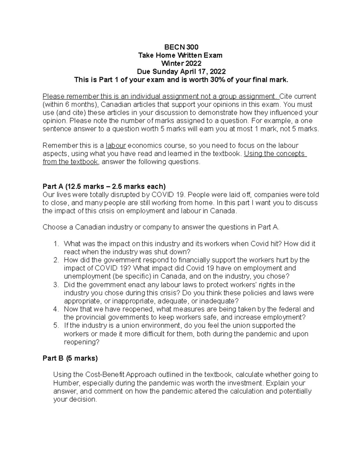 Take Home Exam BECN 300 Winter 2022 Questions - BECN 300 Take Home ...