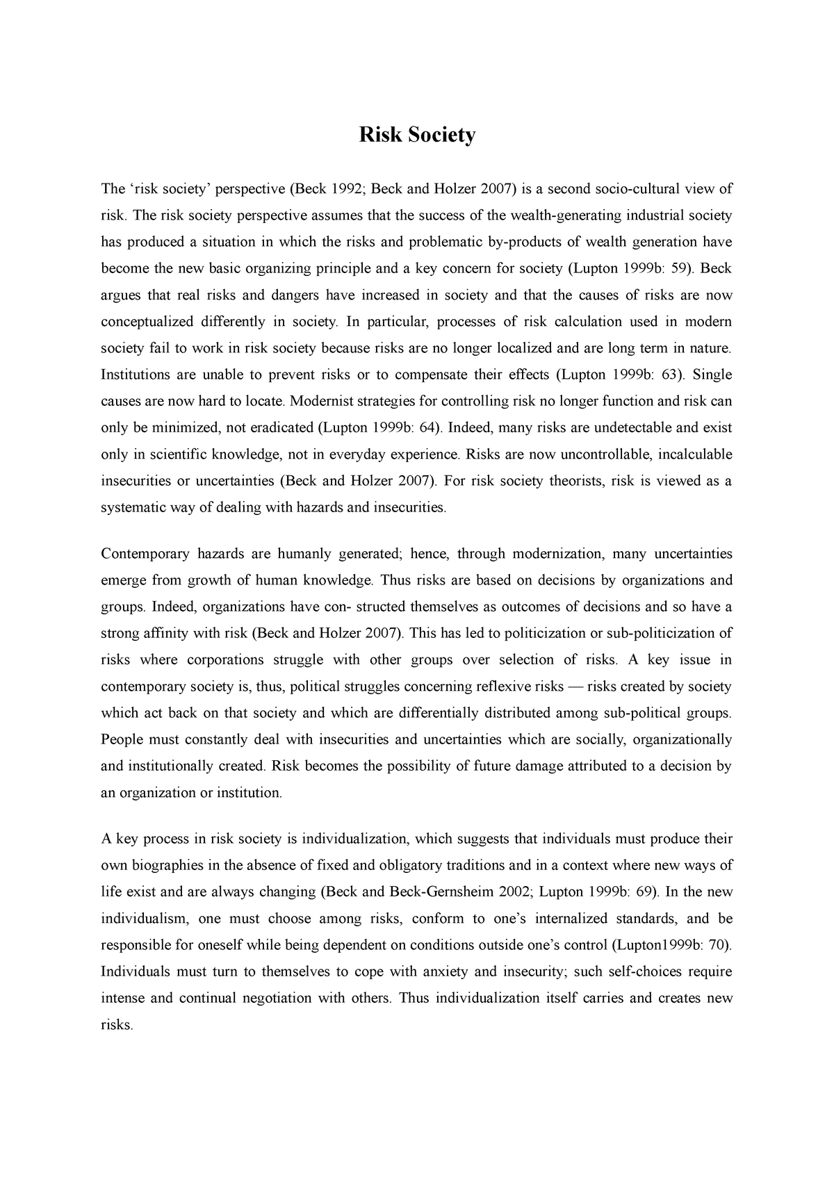 risk society thesis pdf