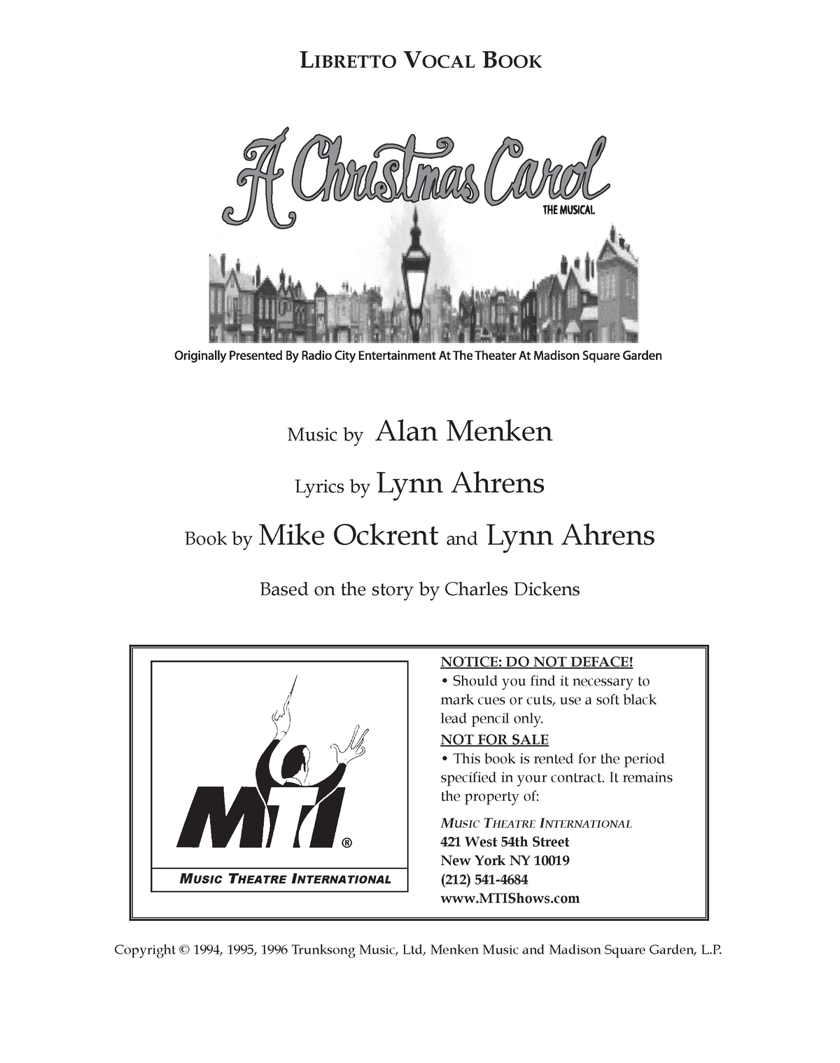 A Christmas Carol Script - LIBRETTO VOCAL B OOK Music by Alan Menken ...