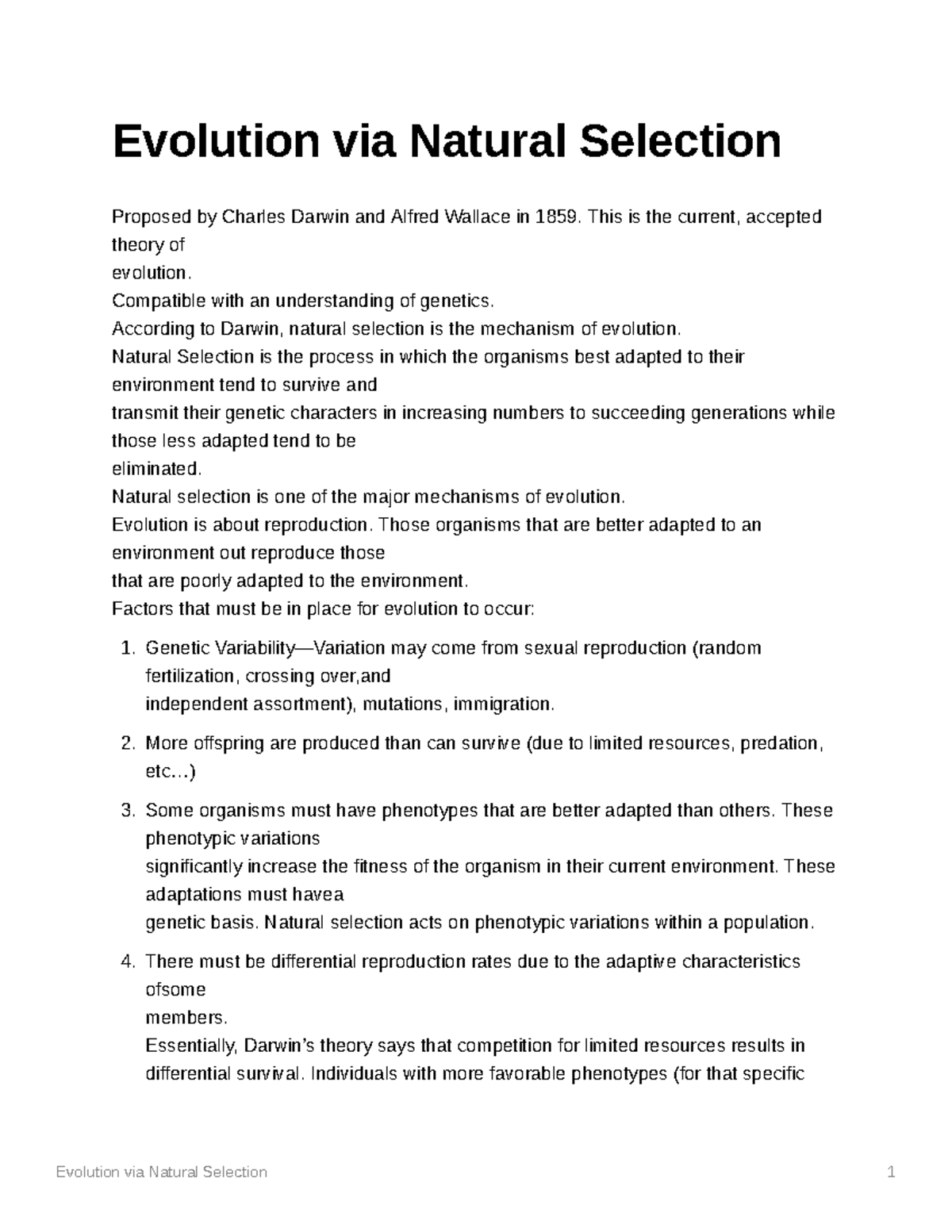 Evolution via Natural Selection - This is the current, accepted theory ...