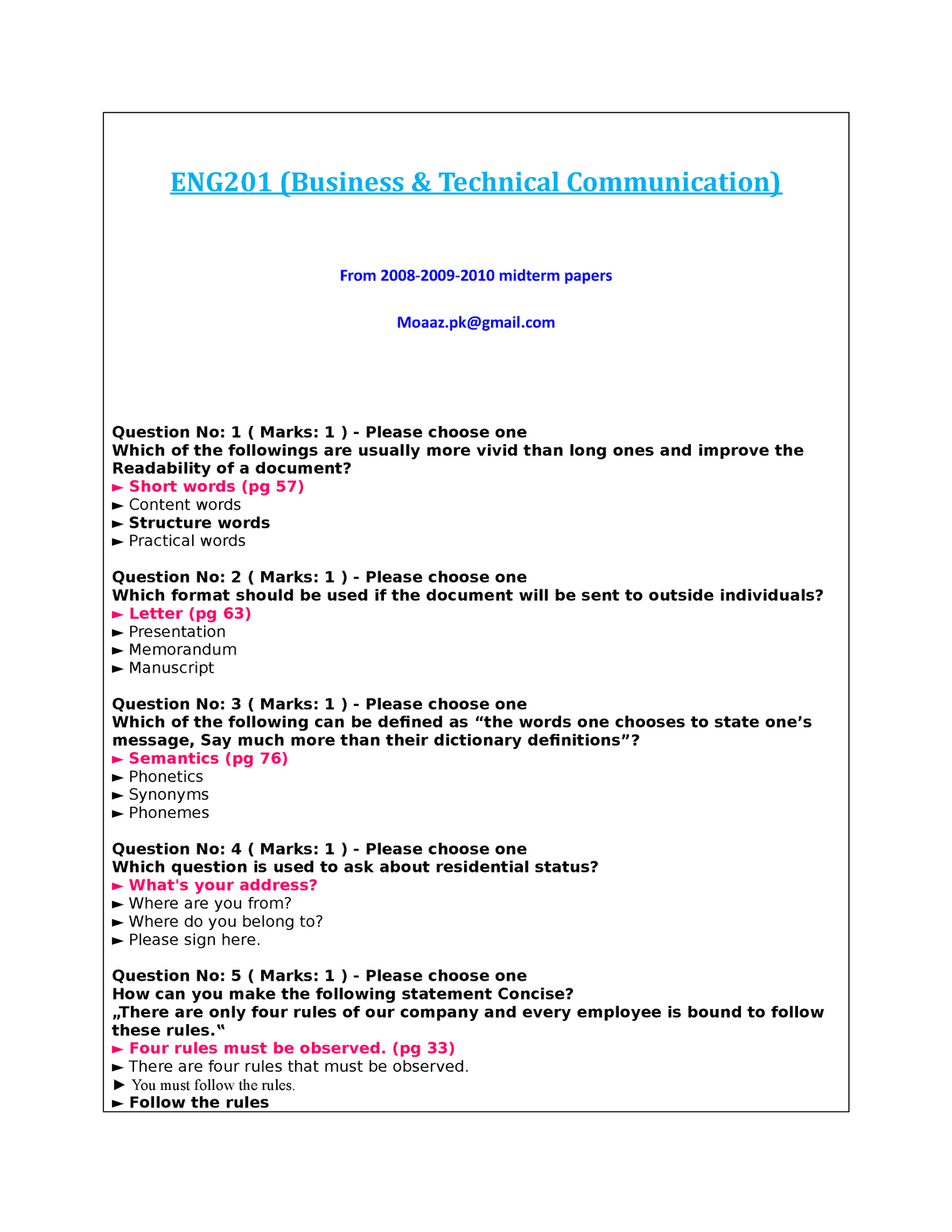 Eng201 Latest Solved Mcqs By Reference From Midterm Papers - ENG201 ...