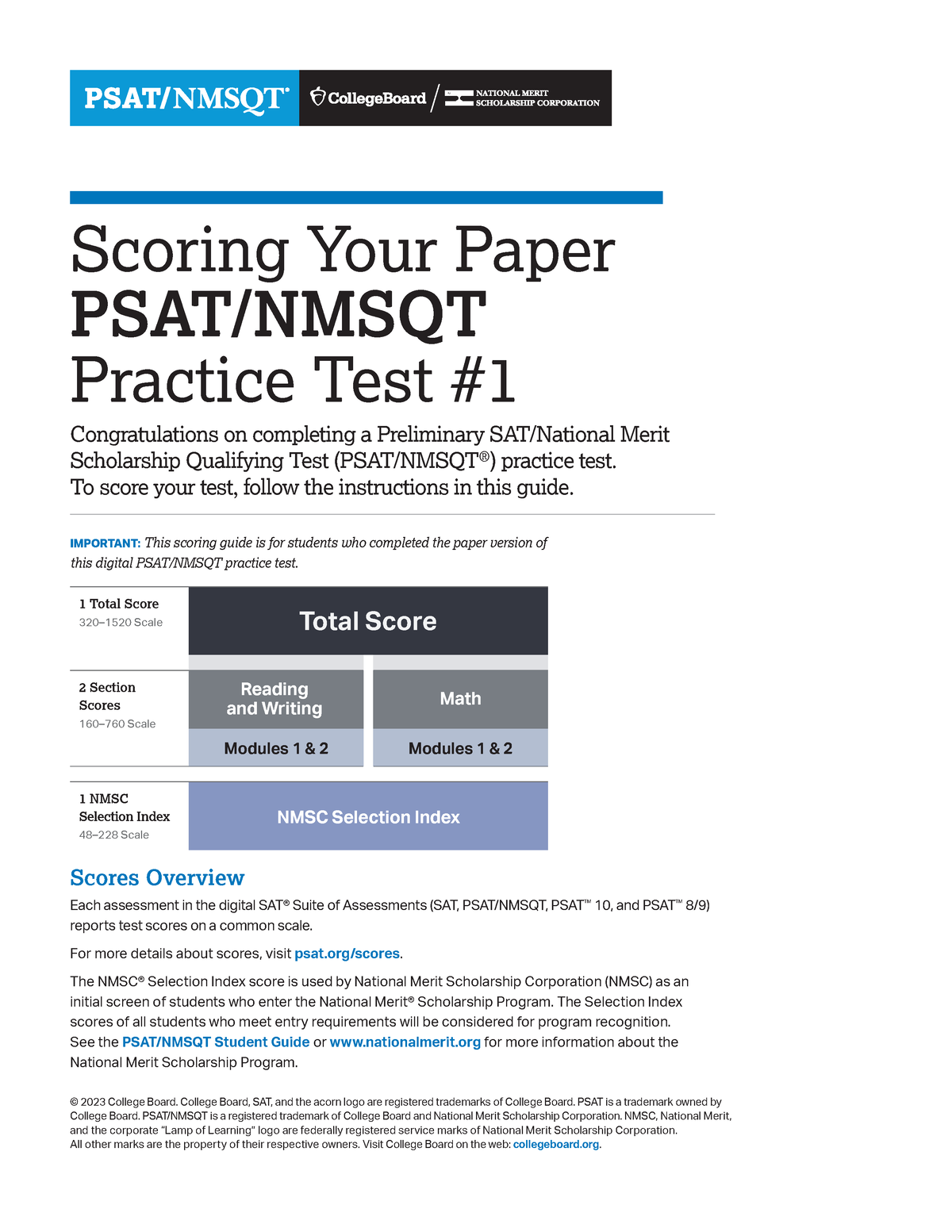 Scoringpsatnmsqtpracticetest1 Scoring Your Paper PSAT/NMSQT