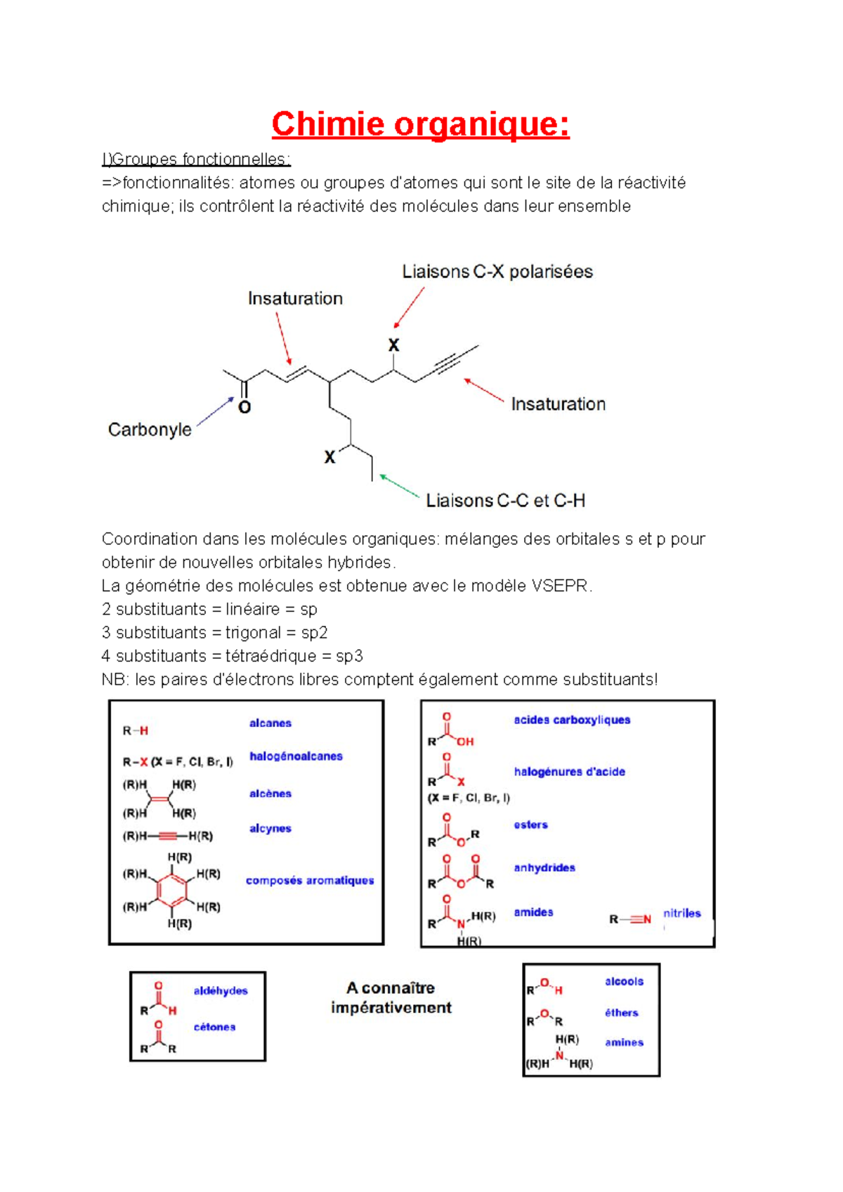 Chimie Organique S2 - Chimie Organique: I)Groupes Fonctionnelles ...